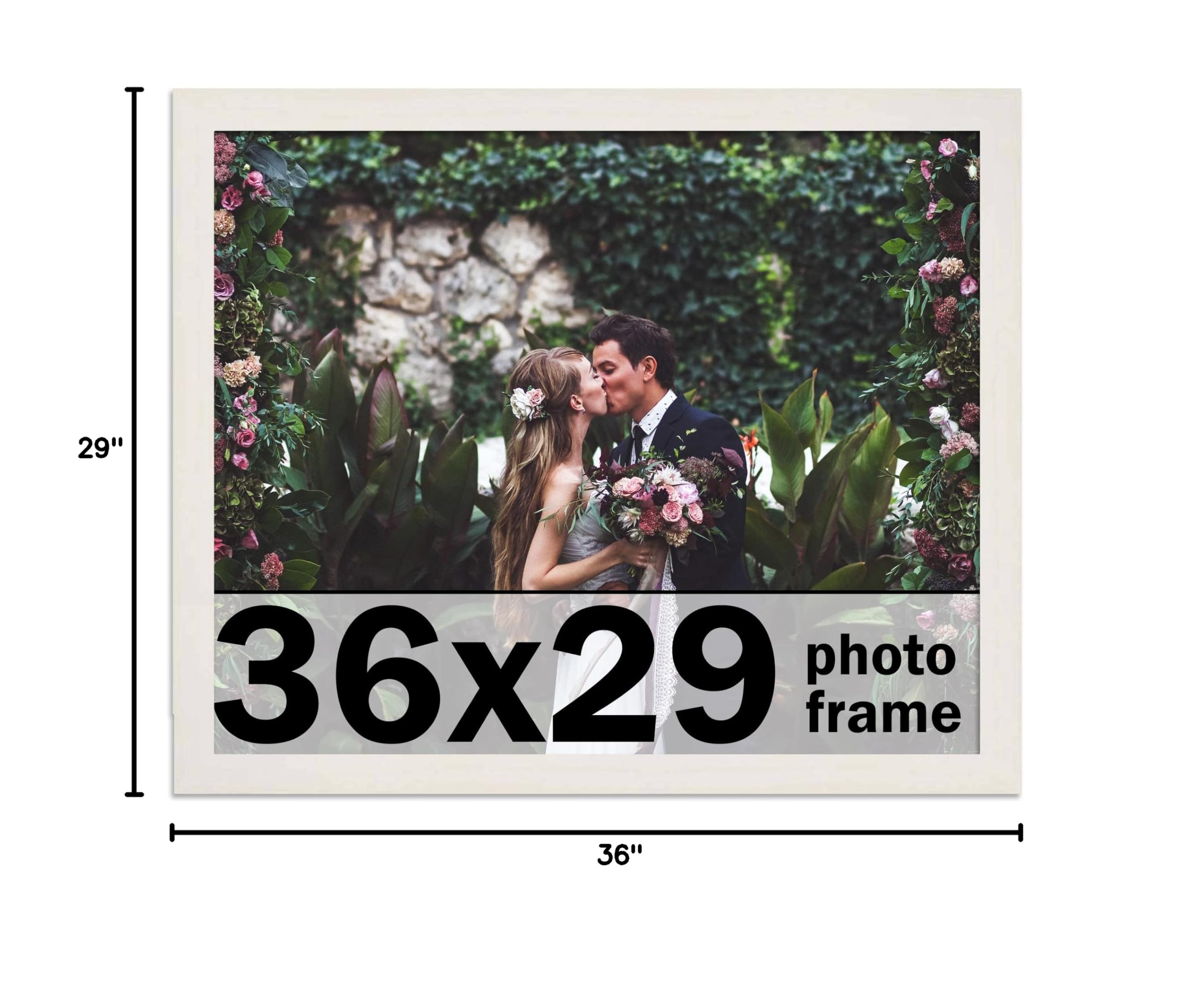 CountryArtHouse 36x29 Inch Whitewashed Solid Wood Picture Frame - 0.8125 Inch Moulding Width with UV Acrylic Plexiglass, Acid-Free Foam Backing & Hanging Hardware | Perfect for Wall Art, Family Photos & Home Decor