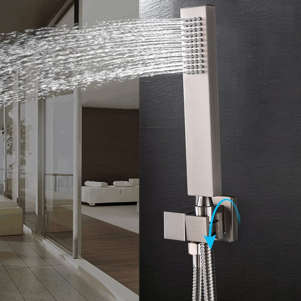 KATAIS 12 Inch LED Rainfall Shower System - Brushed Nickel Wall Mount Thermostatic Shower Faucet Combo Set for Modern Bathroom | Perfect for Spa-Like Experience & Water Conservation