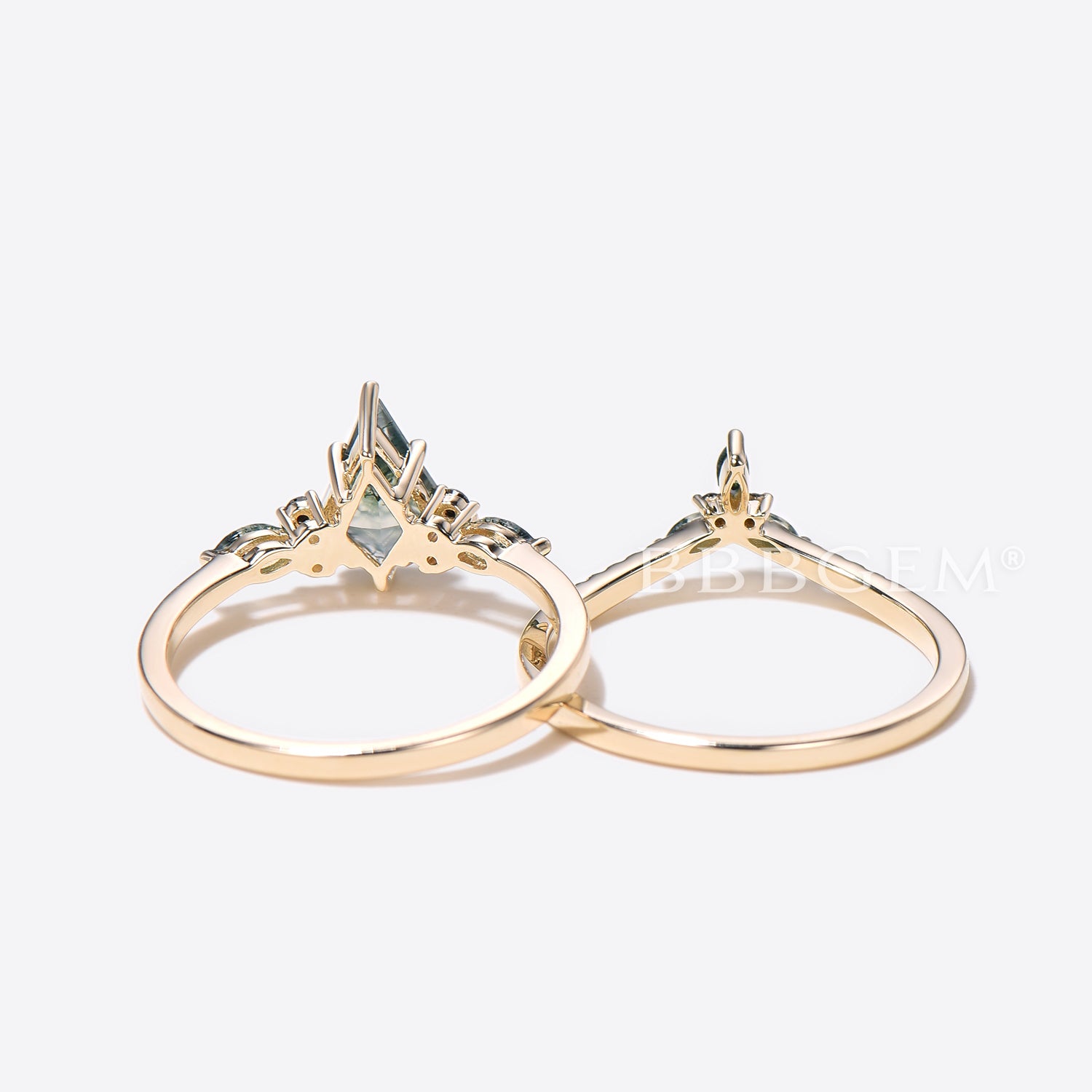 **Moss Agate Engagement Ring Set with Kite Cut Cluster & Black Spinel – Perfect for Weddings, Proposals, and Anniversary Gifts**