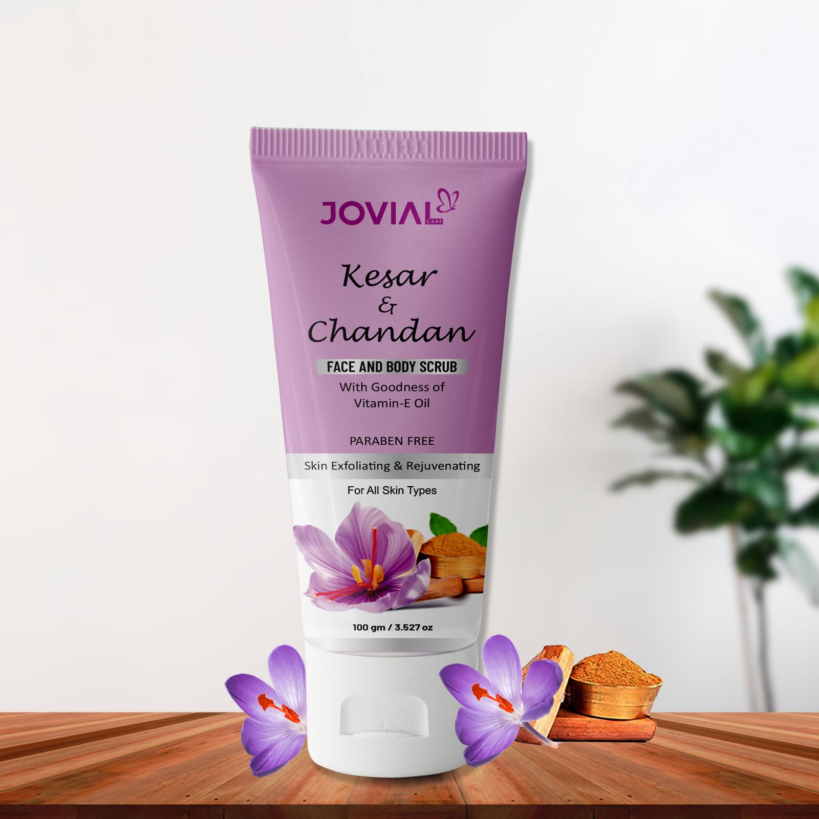 JOVIAL CARE Kesar & Chandan (Saffron & Sandalwood) Face & Body Scrub - Deep Cleansing, Blackhead Removal, Exfoliating Scrub for Glowing Skin (100g) | Perfect for Daily Skincare Routine & Spa Treatments