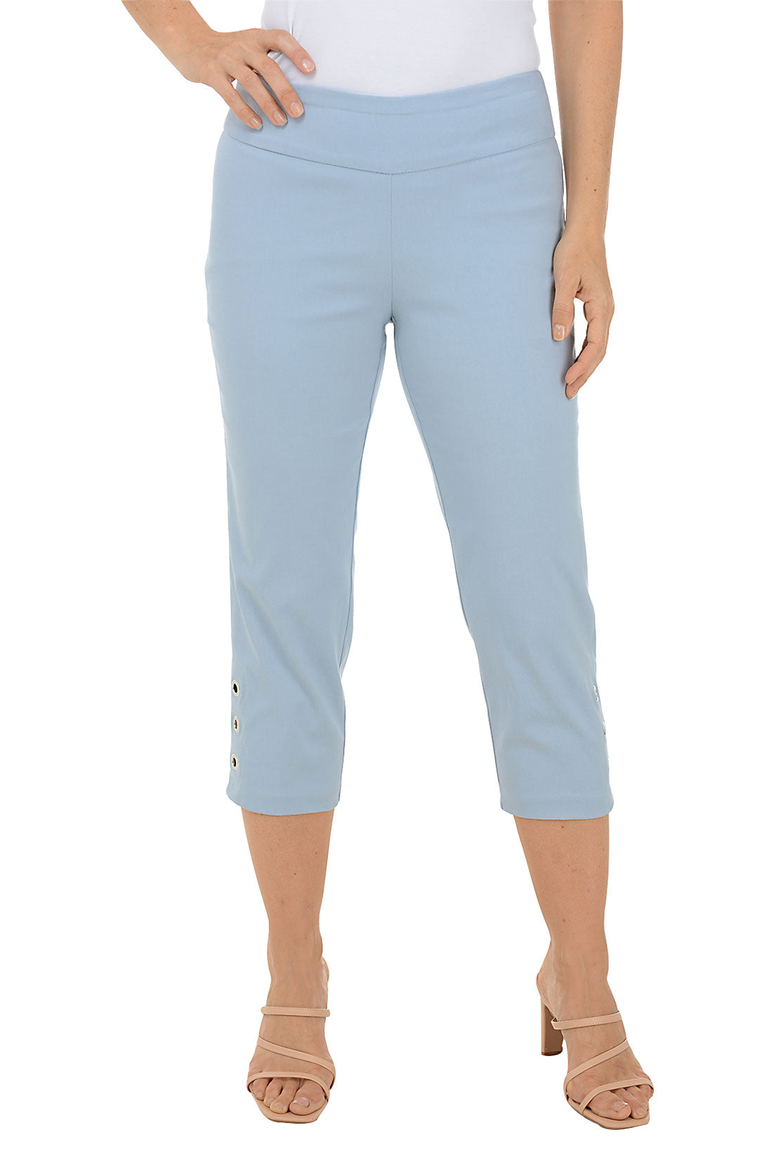 Stylish Grommet Hem Pull-On Crop Pants for Women - Comfortable High Waist Casual Trousers | Perfect for Office, Travel & Everyday Wear