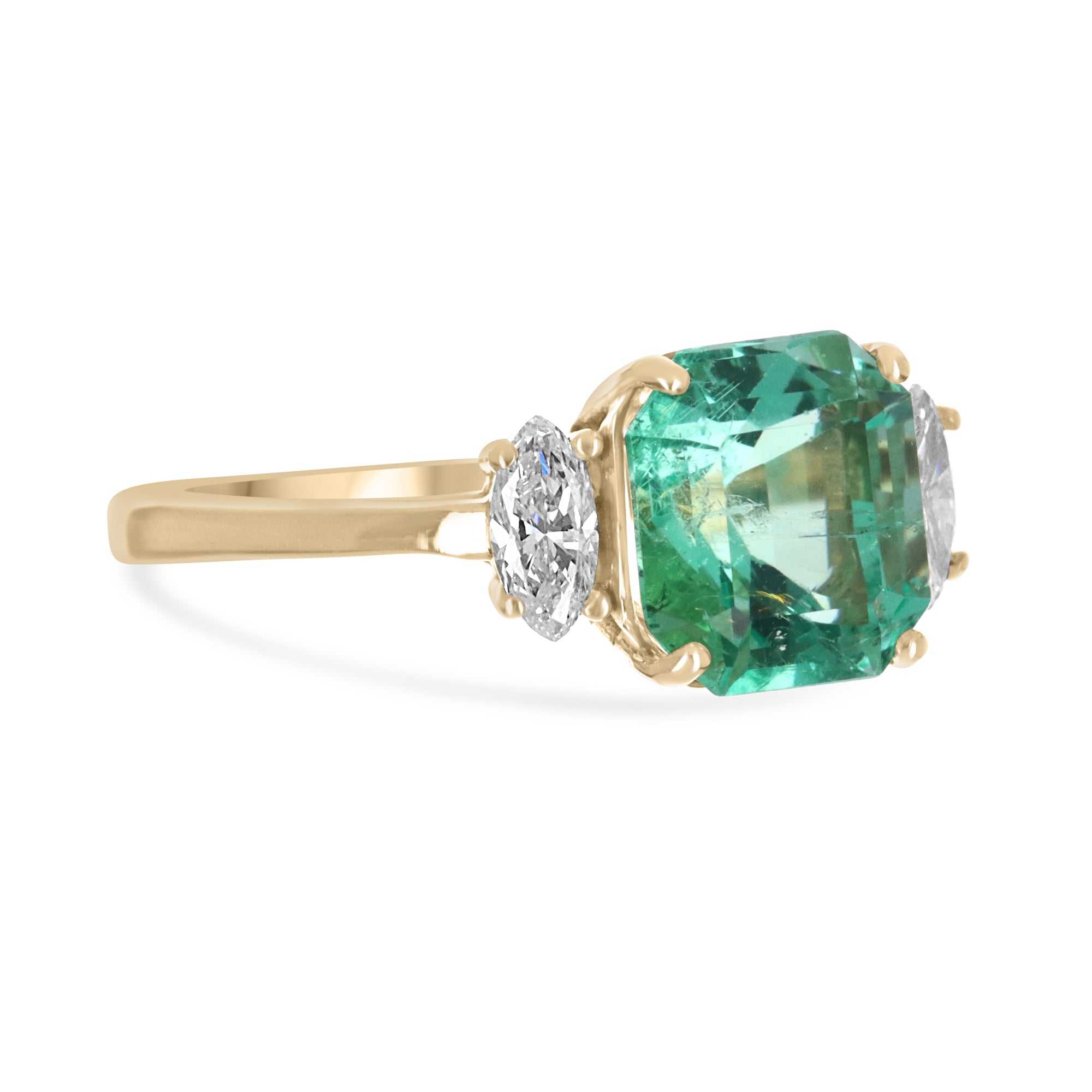 2.96tcw 18K Gold Three Stone Asscher Cut Emerald & Marquise Diamond Engagement Ring for Women - Perfect for Proposals, Anniversaries, and Special Occasions