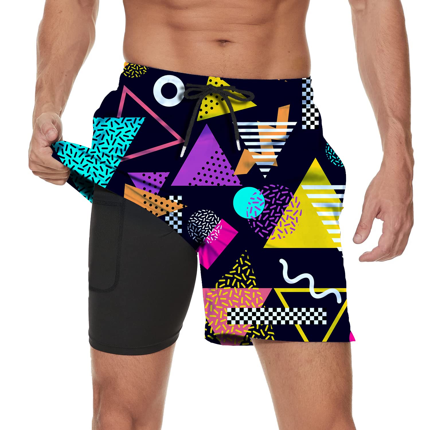Men's Quick Dry Swim Trunks with Compression Liner - 80s 90s Retro Beach Shorts for Swimming, Surfing & Sports | Zipper Pocket & Breathable Fabric | Perfect for Pool, Vacation & Summer Activities