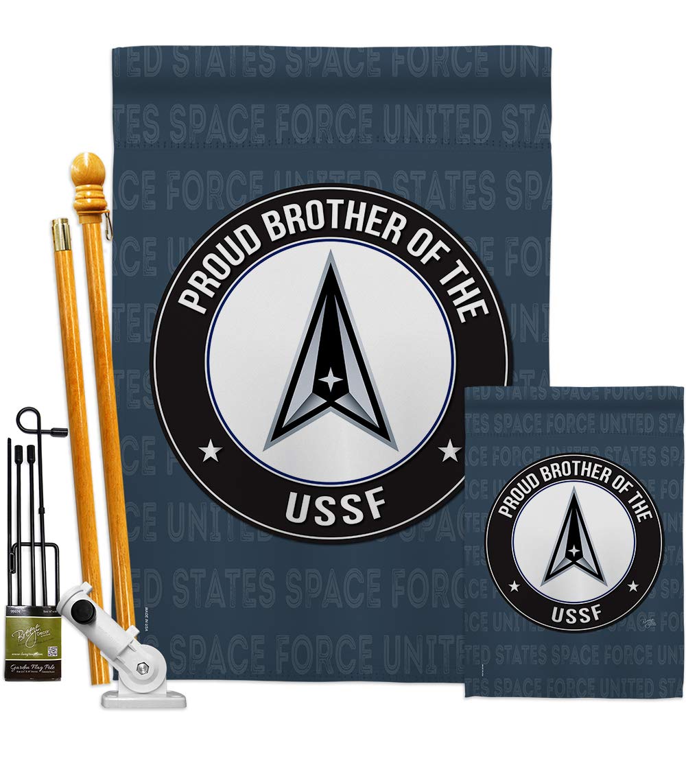 Space Force Proud Brother USSF Garden Flag Kit - Double-Sided 28x40 Inch Military Yard Banner - Made in USA - Patriotic Armed Forces Decorative Gift for Outdoor & Home Use