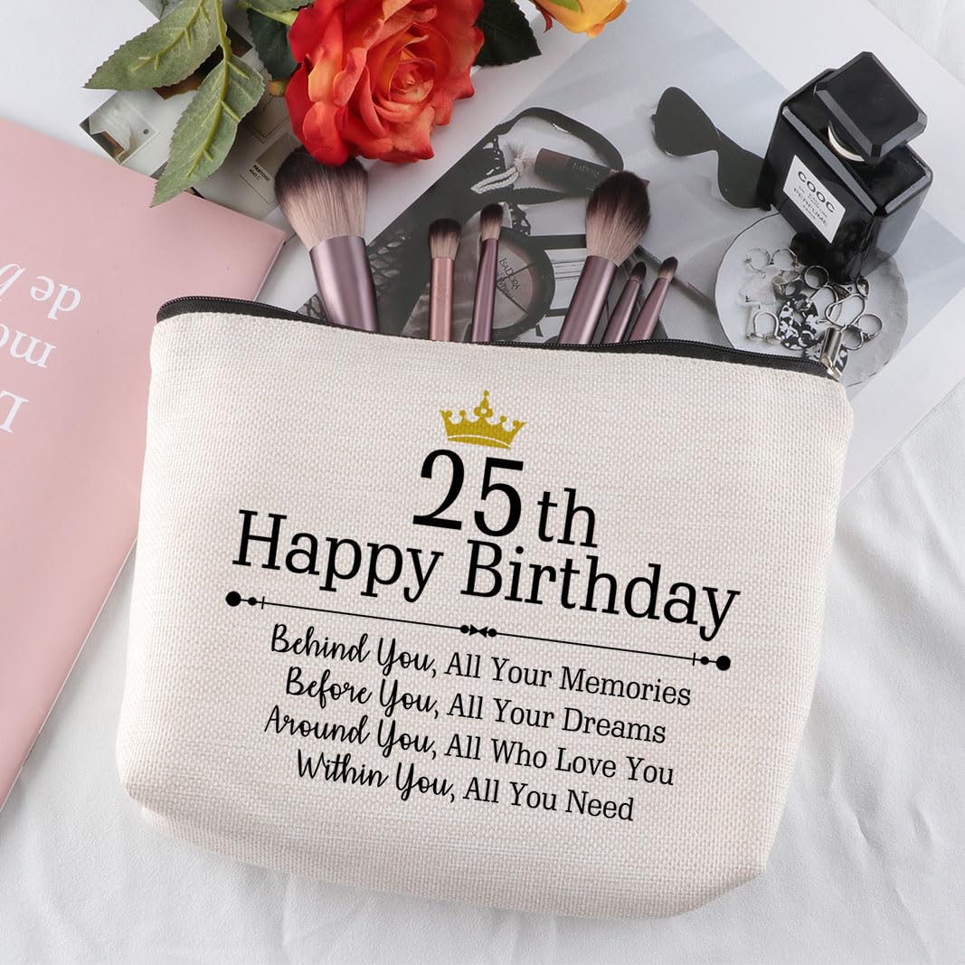 Stylish Flax Cosmetic Case with Zipper - Cartoon Pattern Makeup Bag for Women | Perfect 25th Birthday Gift & Travel Organizer | Natural Material Beauty Storage