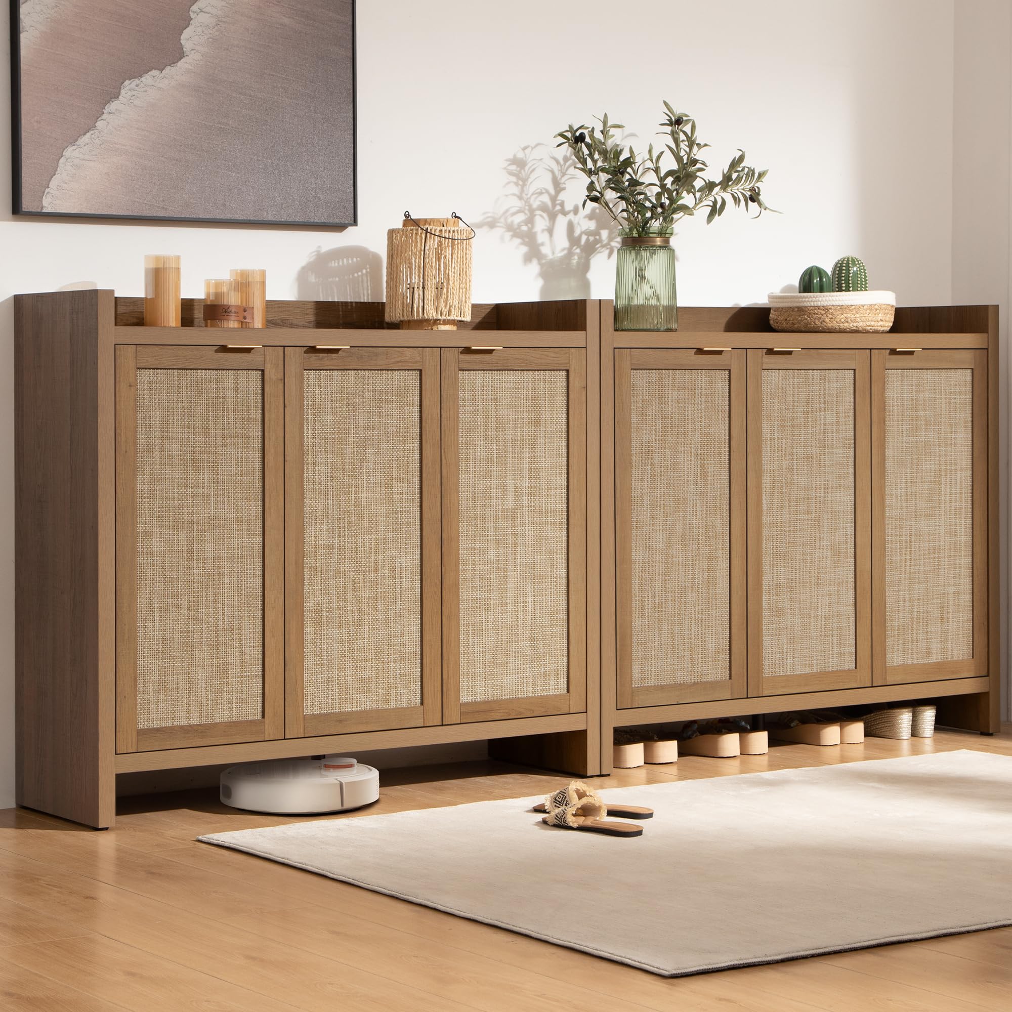SICOTAS 6-Tier Rattan Shoe Storage Cabinet - Holds 30 Pairs, 41