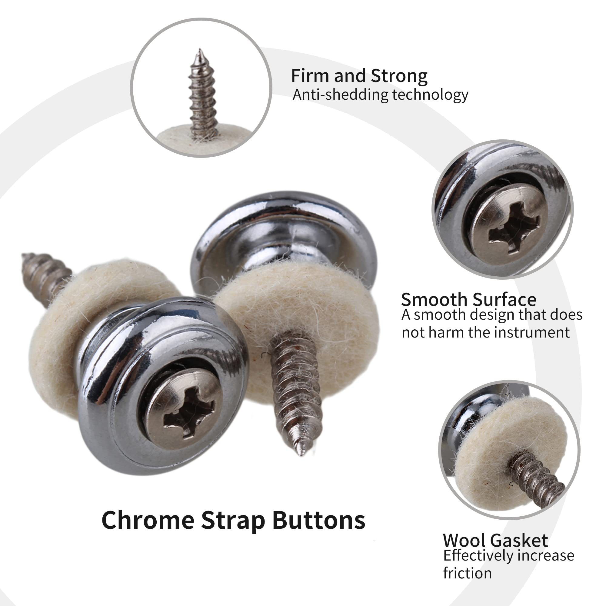 Bstinay 50 Pairs Chrome Mushroom Head Guitar Strap Buttons - Premium Strap Locks for Acoustic & Bass Guitars - Perfect for Live Performances, Studio Recording & Guitar Maintenance