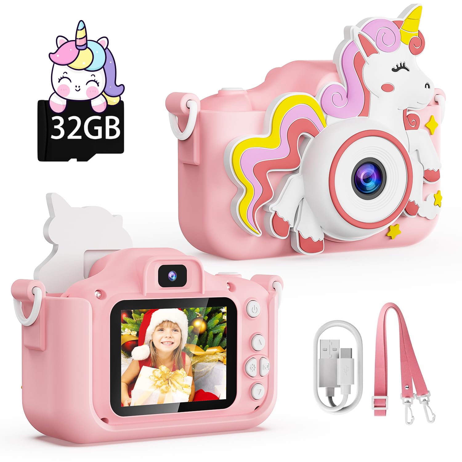 Unicorn Kids Camera - 1080P HD Selfie Video Camera for Girls, Best Birthday & Christmas Gift for 3-8 Year Old Girls (Pink) - Perfect for Playtime, Travel & Creative Photography | Model ZKC001