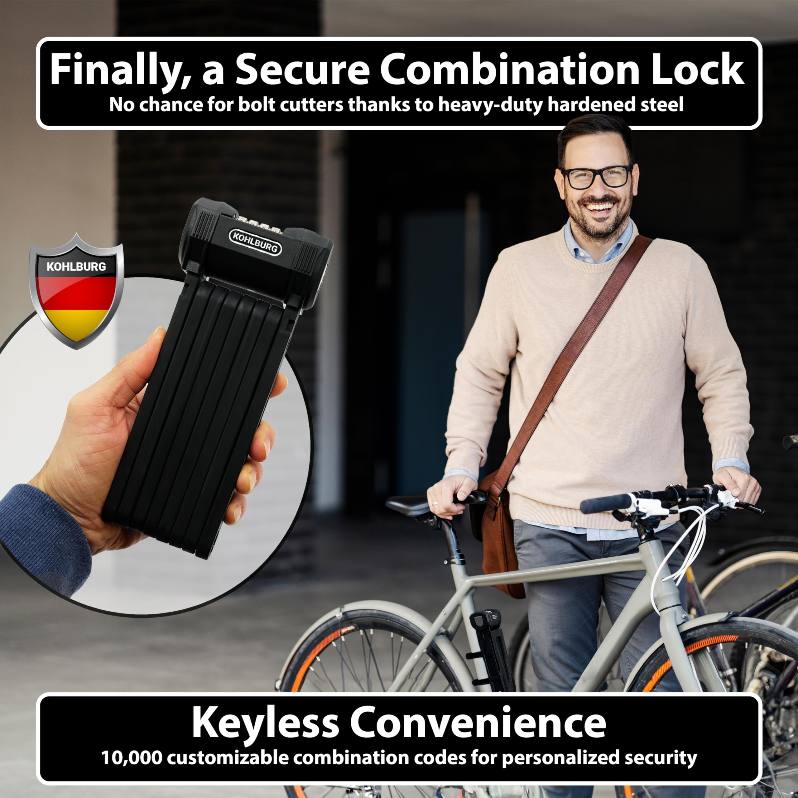 Heavy Duty Folding Bike Lock [43”] - Bolt Cutter Proof with 4-Digit Combination & Mounting Bracket - Anti-Theft Security for Bicycle, eBike, MTB & Scooter - Perfect for Commuting, Travel & Outdoor Adventures