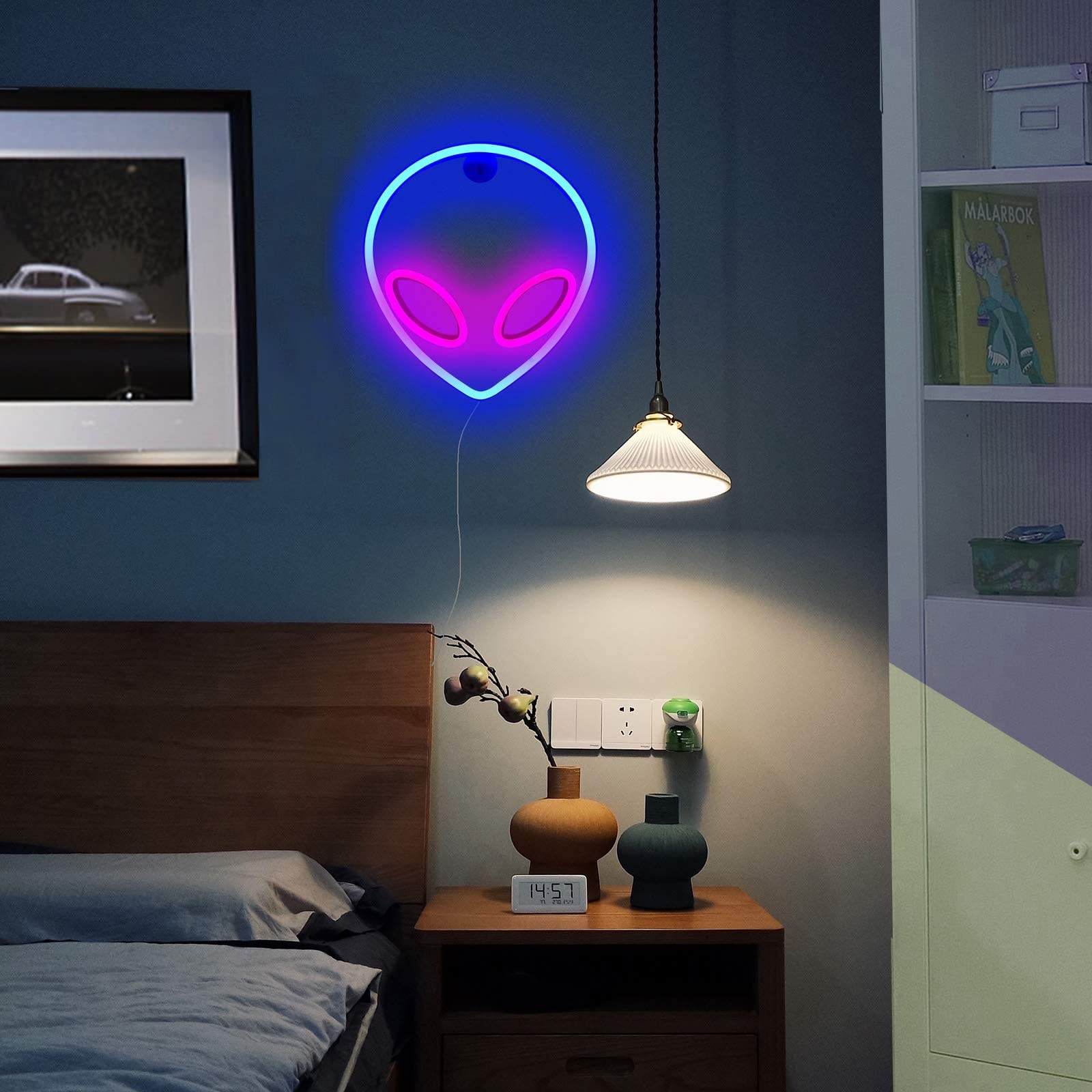 Alien Neon Wall Sign - USB/Battery Powered LED Neon Light with On/Off Switch - Pink & Blue Glow for Home Decor, Kids Room, Children's Day Gift - Perfect for Bedroom, Game Room, and Party Decoration