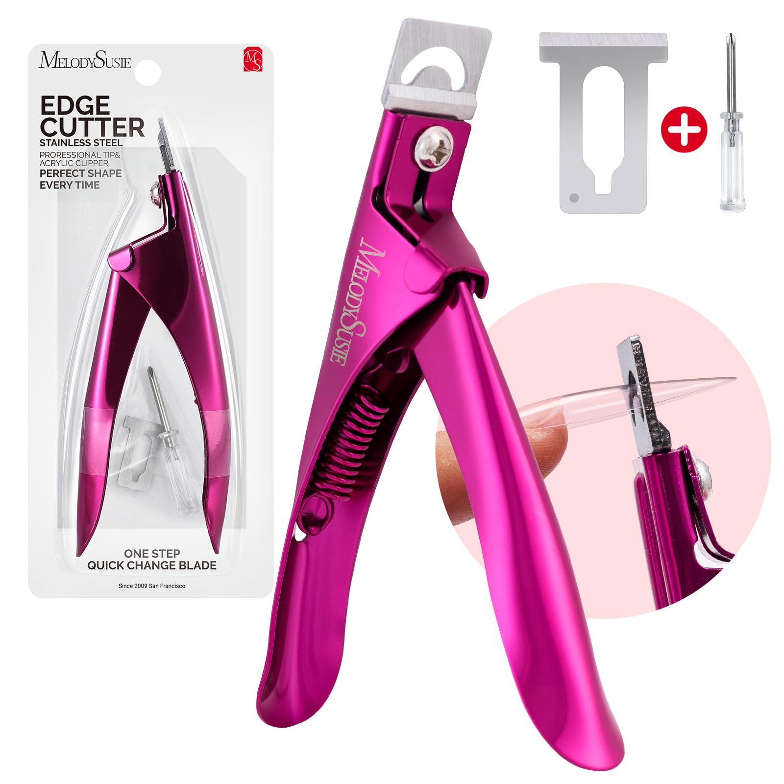 MelodySusie Professional Acrylic Nail Clippers - Stainless Steel Adjustable Nail Trimmer for Fake Nails & Tips | Salon & Home Manicure Tool | Perfect for Nail Art, DIY & Professional Use