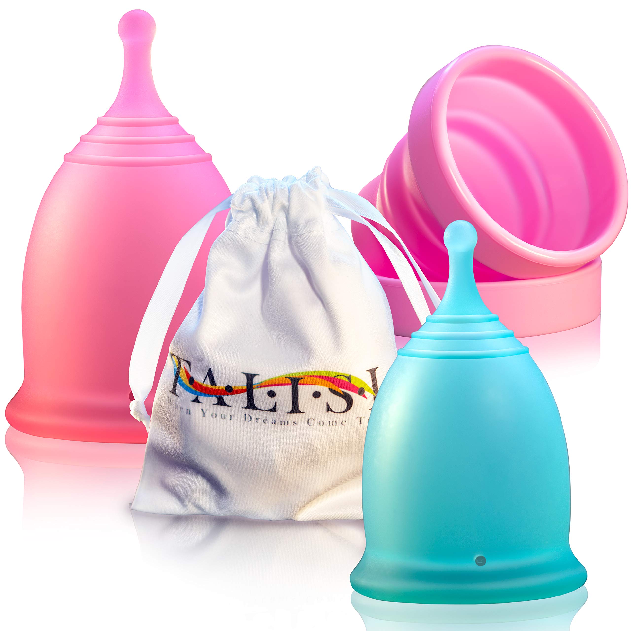 **Talisi Reusable Menstrual Cups Set of 2 - Soft Silicone Foldable Period Cup for Women | Tampon & Pad Alternative | Heavy & Regular Flow | Includes Sterilizing Cup | Ideal for Travel, Gym & Active Lifestyle**