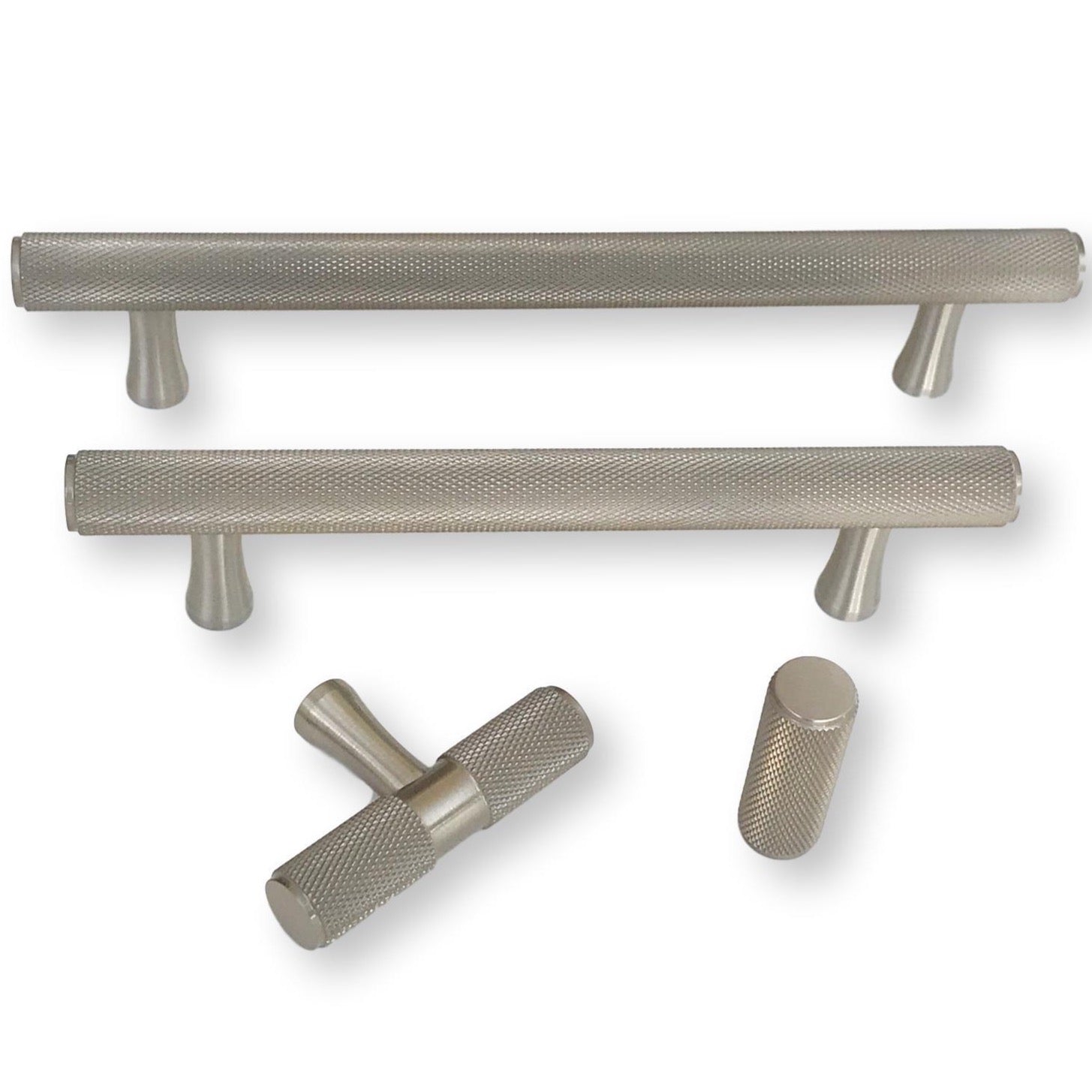 Brushed Nickel Solid Texture Knurled Drawer Pulls and Knobs - Premium Cabinet Hardware for Kitchen, Bathroom & Furniture (Set of 10) - Easy Installation & Modern Home Decor Upgrade
