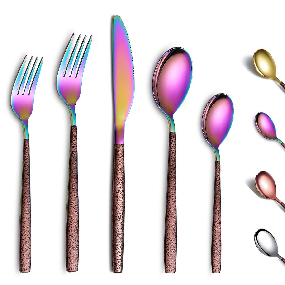 Berglander 20-Piece Stainless Steel Flatware Set with Moon Surface Handle & Rainbow Titanium Plating - Modern Colorful Cutlery Set for 4, Perfect for Dinner Parties, Weddings & Everyday Dining