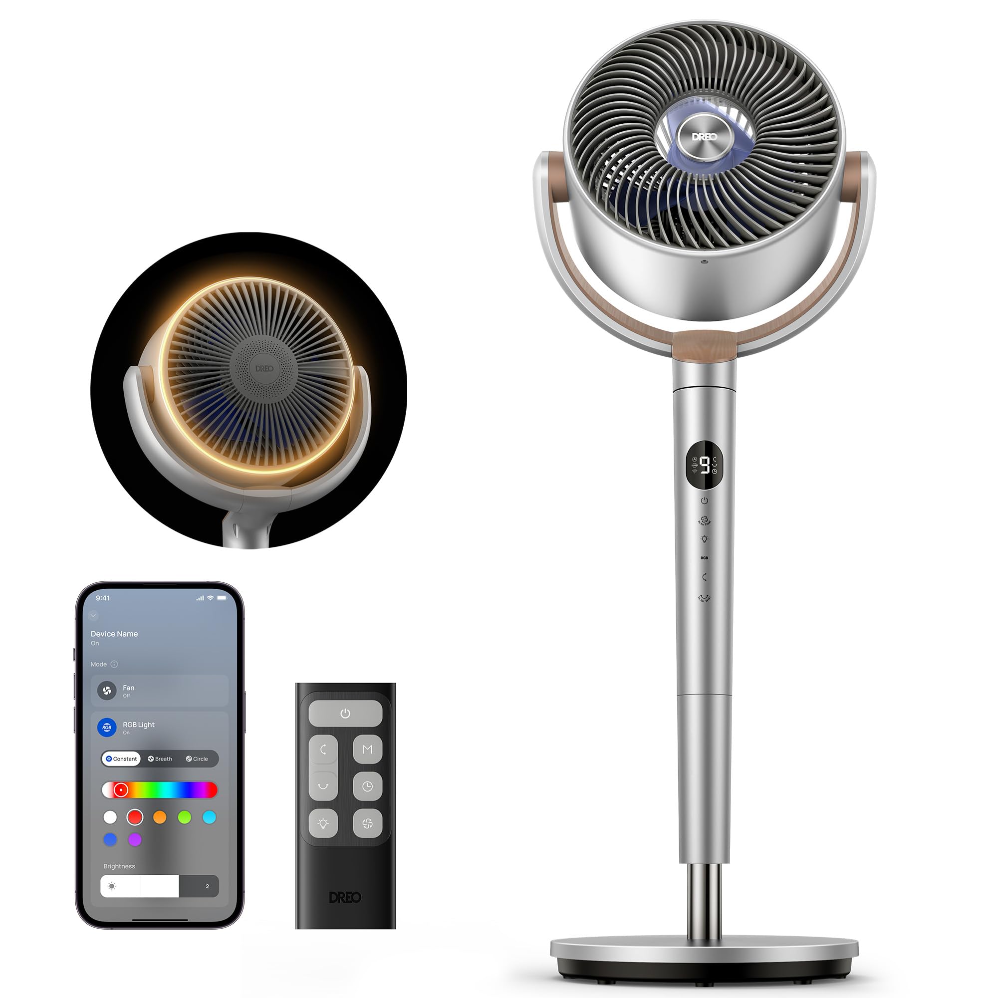 Dreo 40 Inch Smart Standing Fan with Wi-Fi & Voice Control - Ultra Quiet 20dB Pedestal Fan for Bedroom - 120°+120° Wide Oscillation, DC Motor, 9 Speeds & 6 Modes - 12H Timer & 90 ft Air Circulation - Perfect for Home, Office & Nursery Cooling (Silver)
