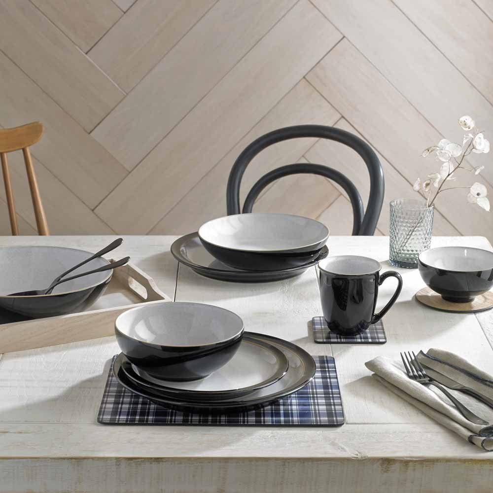 Denby Elements Black 12-Piece Dinnerware Set - Premium Ceramic Plates & Bowls - Dishwasher & Microwave Safe - Includes 4 Dinner Plates, 4 Salad Plates & 4 Soup Bowls - Perfect for Family Dinners, Entertaining & Everyday Use