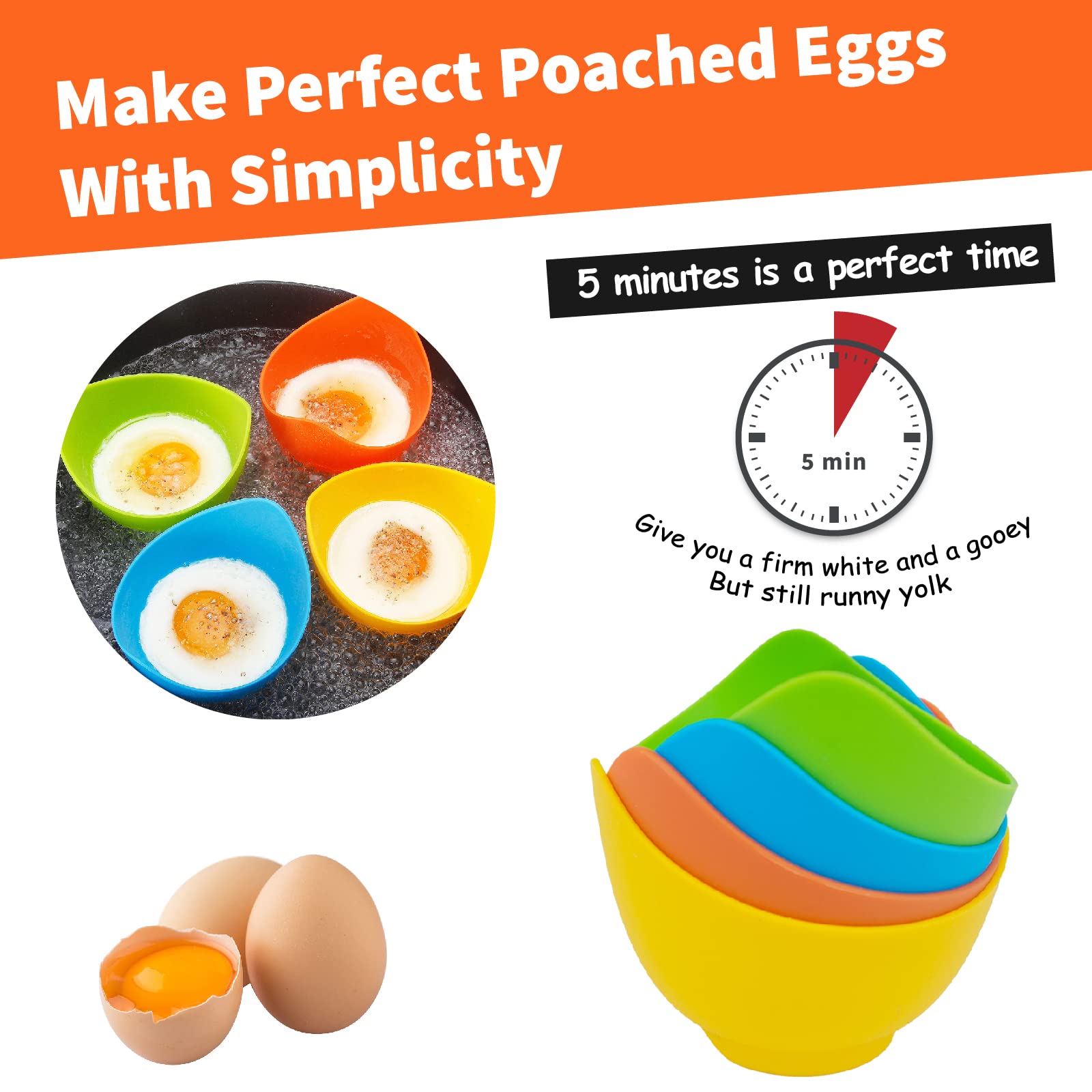4 Pack BPA-Free Silicone Egg Poachers - Thickened Stable Egg Cooker Cups for Air Fryer, Microwave & Stovetop with Bonus Oil Brush - Perfect for Breakfast, Meal Prep & Keto Diet