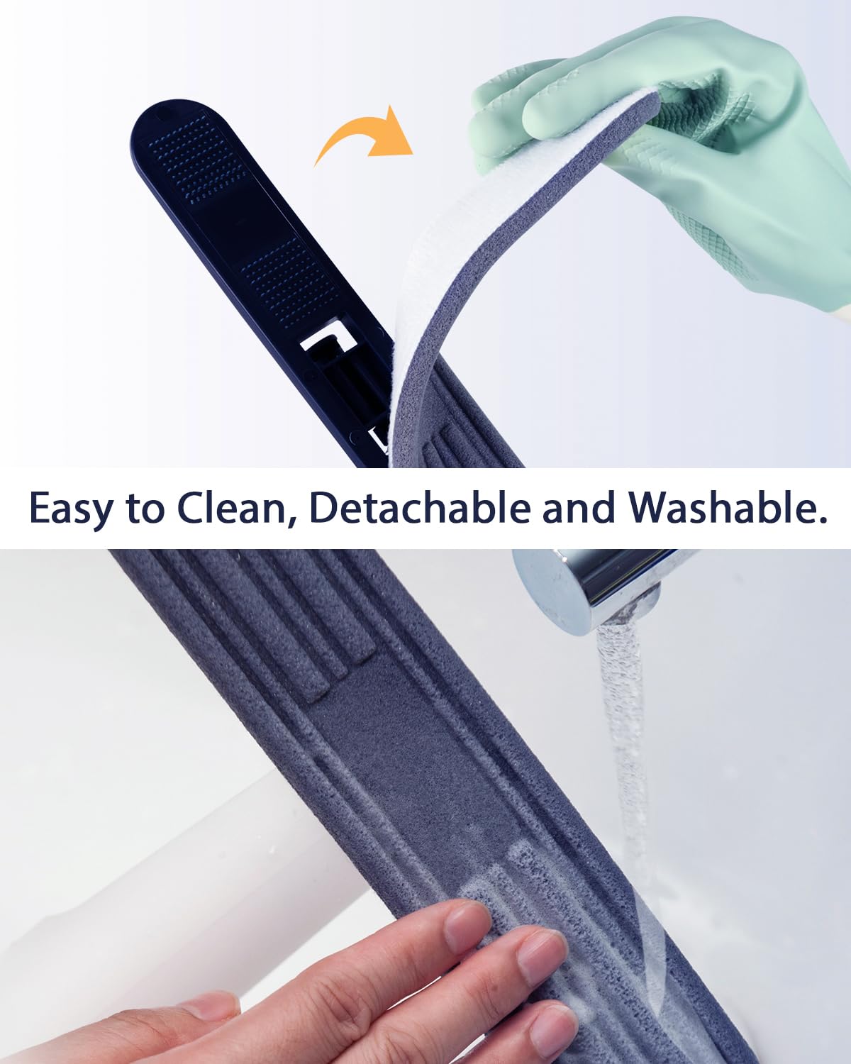 Red Horn Window Squeegee with Long Handle - Professional Mirror & Glass Cleaning Kit with Washable Microfiber Pad & Replacement Blade - Perfect for Windows, Walls, Mirrors, Shower Doors (White) - Ideal for Home, Office, and Commercial Use