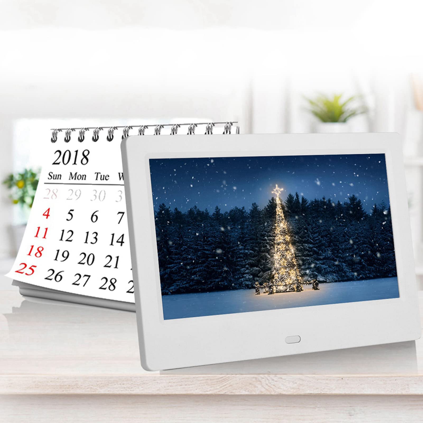 7 Inch HD Digital Photo Frame with Wireless Remote - 16:9 Wide Screen Electronic Picture Display for Memory Card, USB, Laptop & Desktop - Perfect for Home, Office & Gift (White)