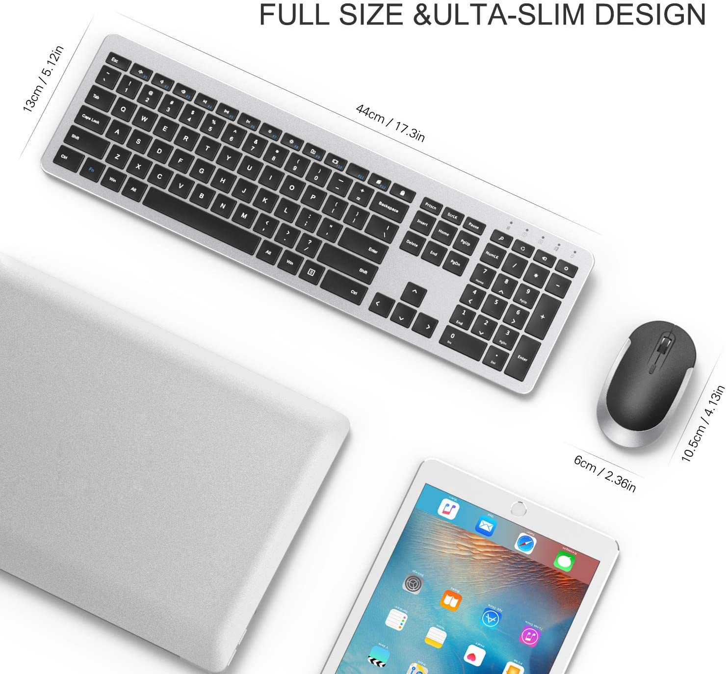 Seenda Wireless Keyboard and Mouse Combo - Full Size Slim Wireless Keyboard with Mouse, On/Off Switch for Both (Black & Silver) - Perfect for Office, Home, Gaming & Remote Work