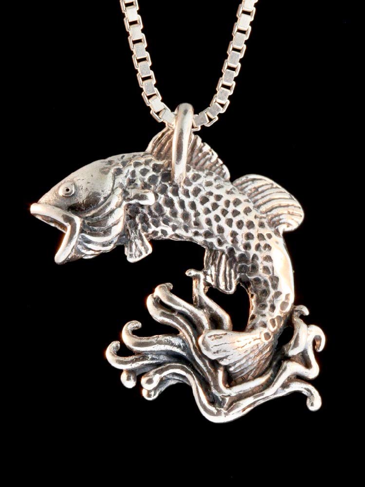 Jumping Bass Fish Necklace - Sterling Silver Fish Pendant Charm Jewelry for Women | Perfect Gift for Anglers, Fishermen & Nature Lovers | Wear for Fishing Trips, Outdoor Adventures & Casual Style