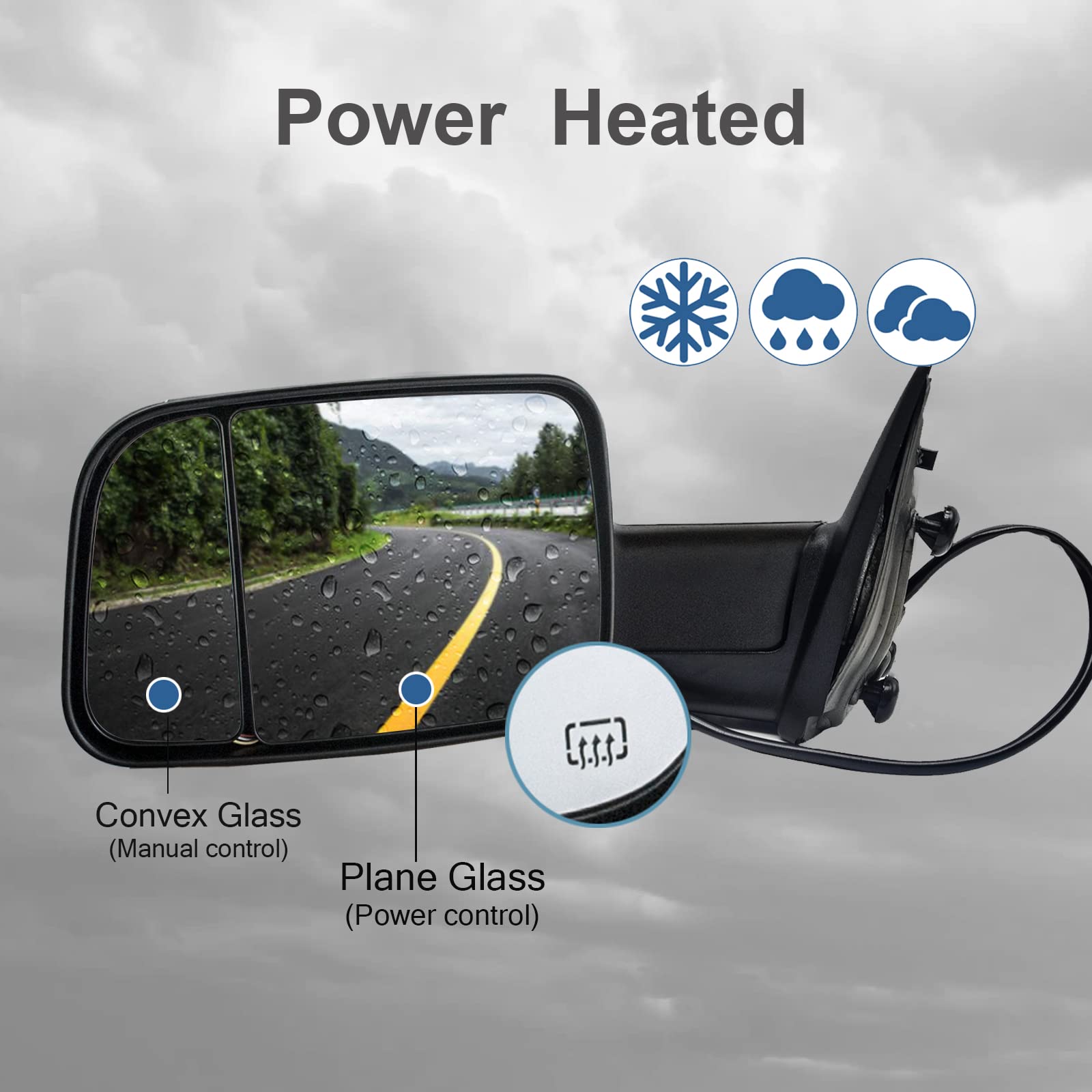 Heated Power-Folding Towing Mirrors with LED Turn Signals & Puddle Lamps for 2009-2018 Dodge Ram 1500/2500/3500 Pickup Trucks - Defrost & Temperature Sensor - Perfect for Towing, Off-Roading & Night Driving