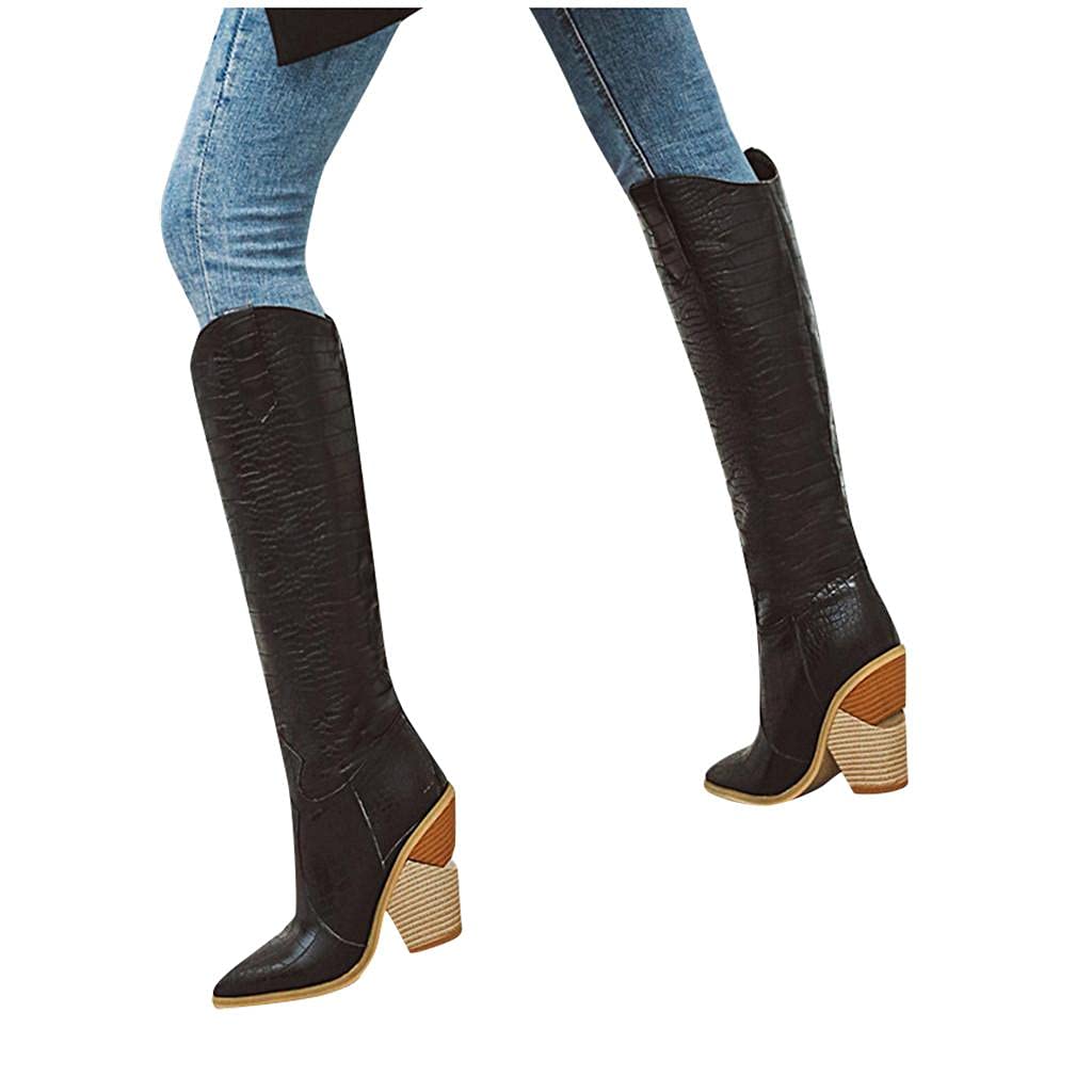 Eduavar Women's Fashion Boots - Pointed Toe Leather Chunky Heel Ankle & Knee High Combat Boots for Casual Wear | Perfect for Office, Night Out & Fall Winter Outfits