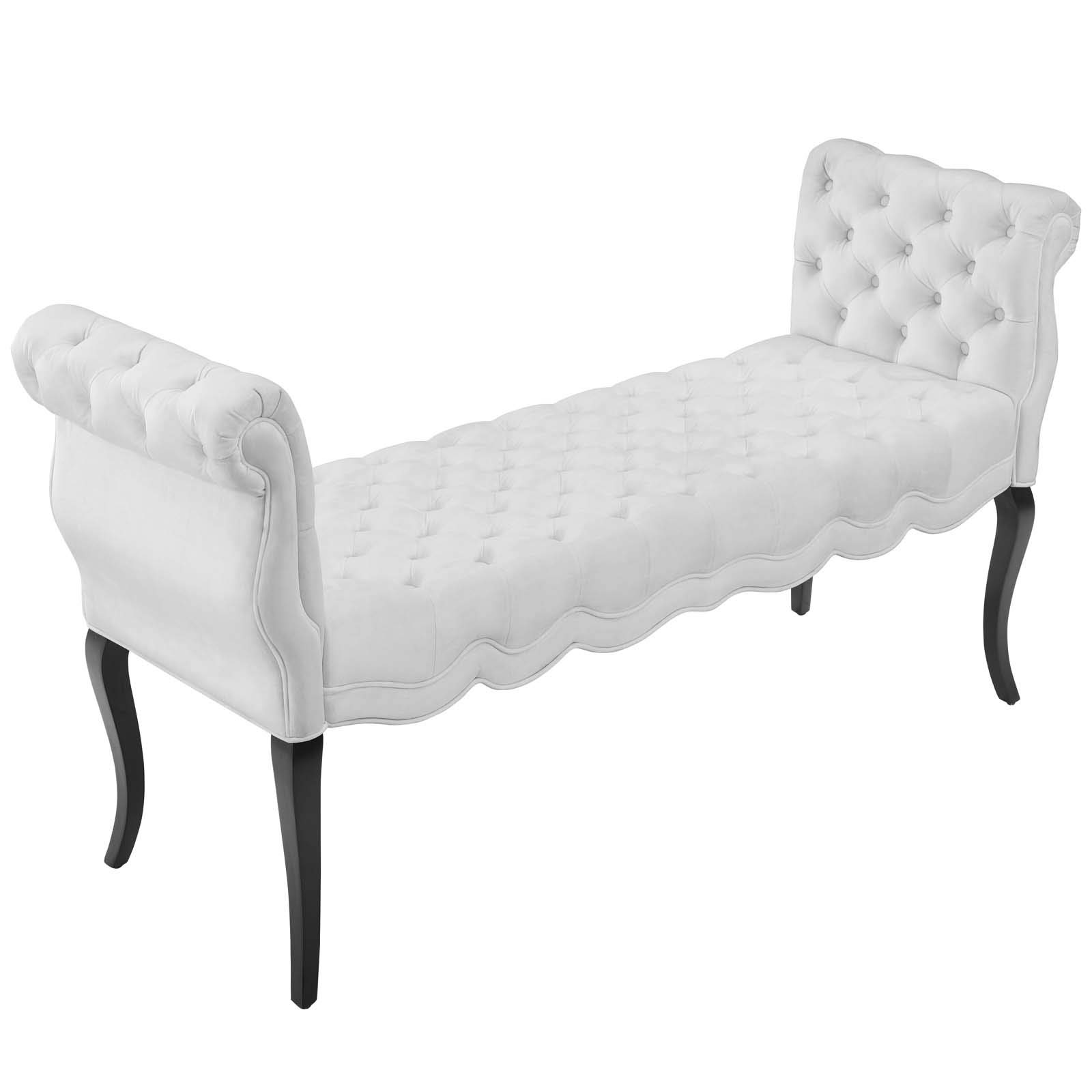 Modway Adelia Chesterfield Style Performance Velvet Entryway Bench - White Velvet Upholstered Sofa Bench for Hallway, Living Room & Bedroom Decor