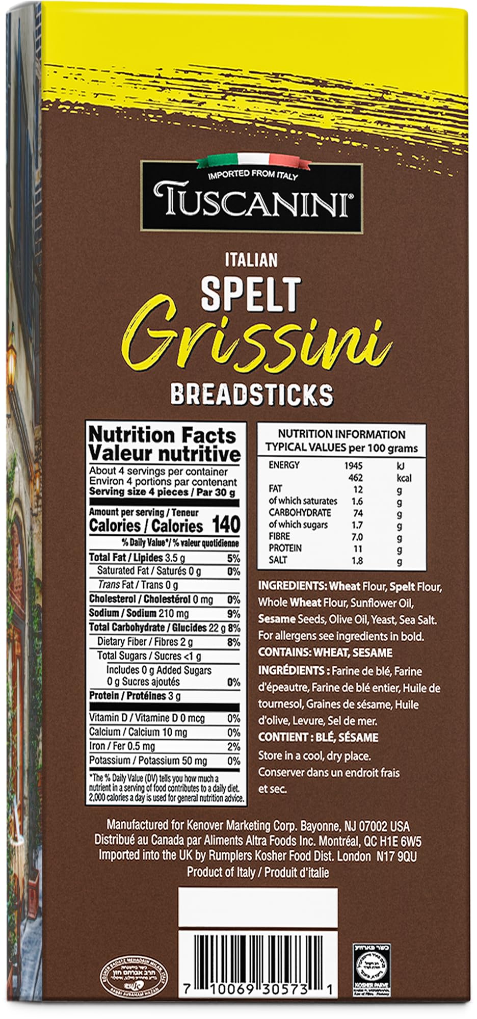 Tuscanini Italian Sesame Grissini Breadsticks, 4.4oz (2 Pack) - Traditional Thin & Crispy Italian Bread Sticks | Made with Spelt Flour | Perfect for Appetizers, Cheese Platters & Wine Pairing