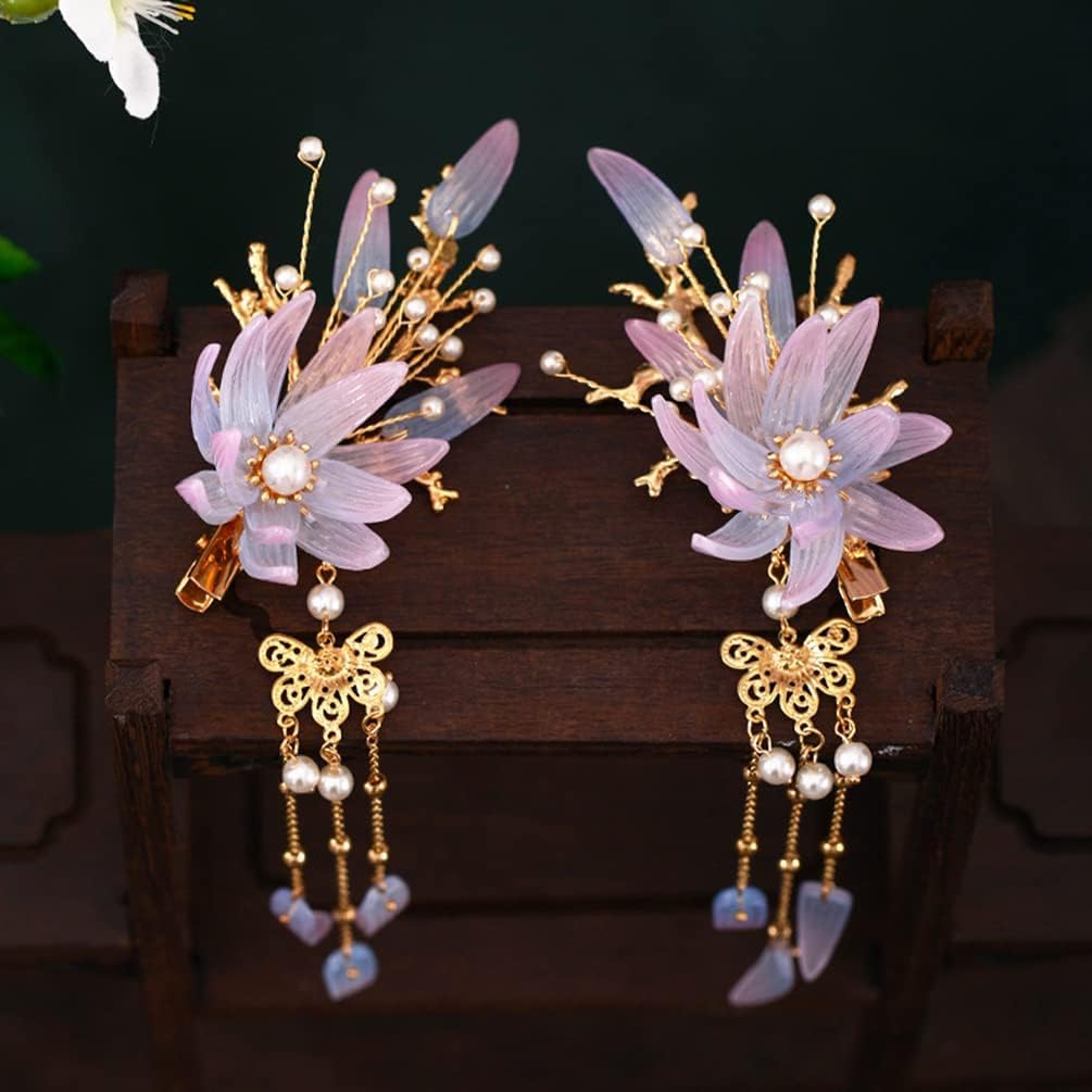 Elegant Hair Forks & Hairpins Set - Vintage Chinese Hanfu Bridal Hair Sticks with Long Tassel, Pearl & Flower Step Shake Hair Accessories for Women | Perfect for Weddings, Cosplay, Traditional Costumes & Special Occasions