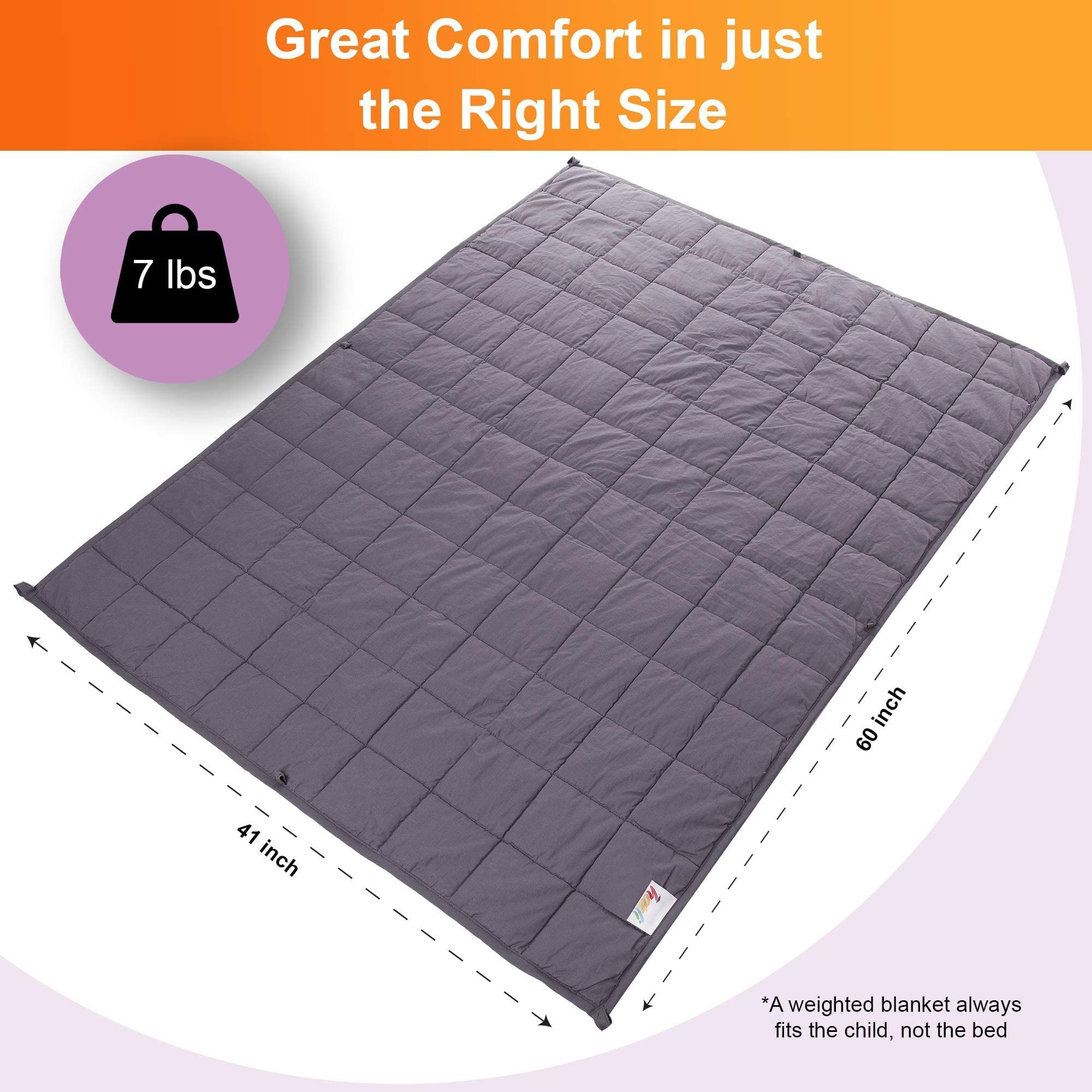 Super-Soft 7lbs Weighted Blanket for Kids - 41x60 Inches Minky Cover - Easy to Clean Small Heavy Blanket for Girls & Boys - Perfect for Calming Anxiety, ADHD, Autism & Better Sleep
