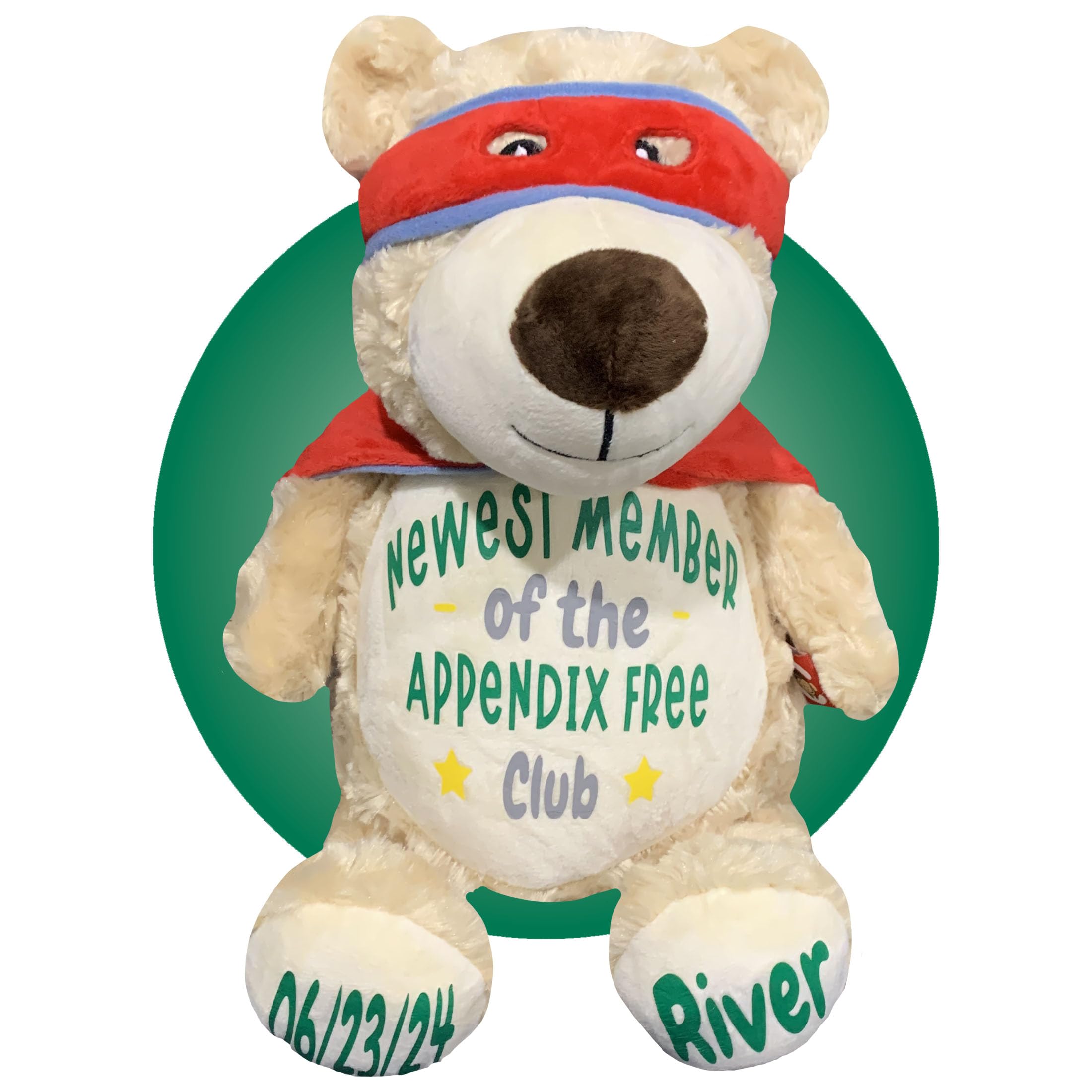 Personalized Appendix Plush Toy - Superhero Bear Stuffed Animal for Appendix Surgery Recovery & Get Well Soon Gifts | Appendectomy Comfort Gift for Kids & Adults | Perfect Post-Surgery Gift for Hospital Stay & Recovery at Home