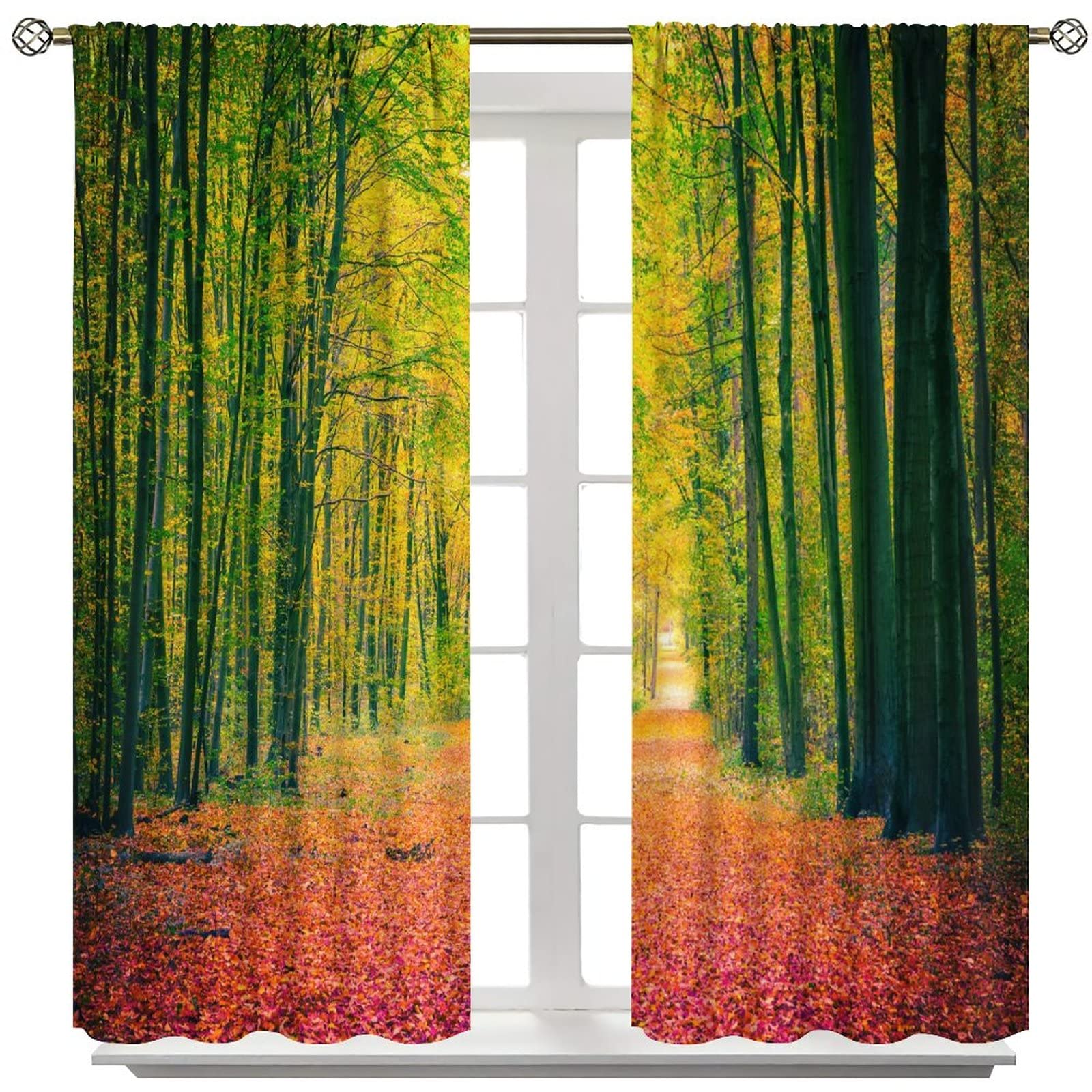 Autumn Forest Curtains - Dry Fallen Leaves Design for Bedroom, Living Room & Cafe Decor (42x63 inches) | Nature-Inspired Window Treatments for Cozy Fall Atmosphere