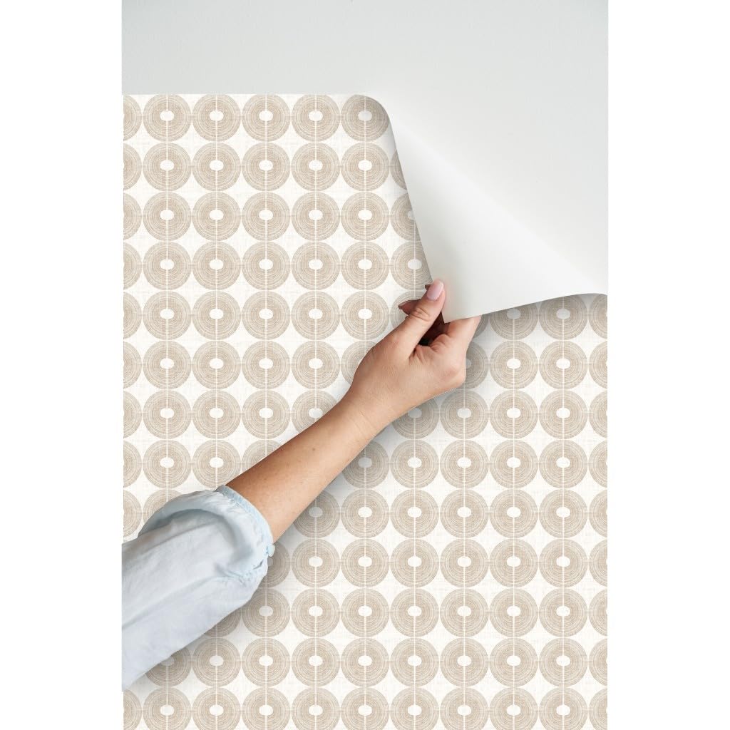 Peel & Stick Wallpaper Swatch - Beige Taupe Minimal Circles Earthy Boho Geometric Modern Removable Wallpaper | Perfect for Bedroom, Living Room & Nursery Decor