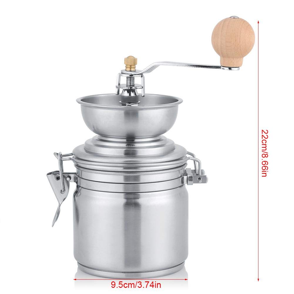 Premium Adjustable Stainless Steel & Ceramic Burr Coffee Grinder with Wooden Handle - Portable Manual Hand Mill for Fresh Coffee Beans, Spices, and Nuts - Perfect for Home, Camping, Travel & Barista Use (Sliver)