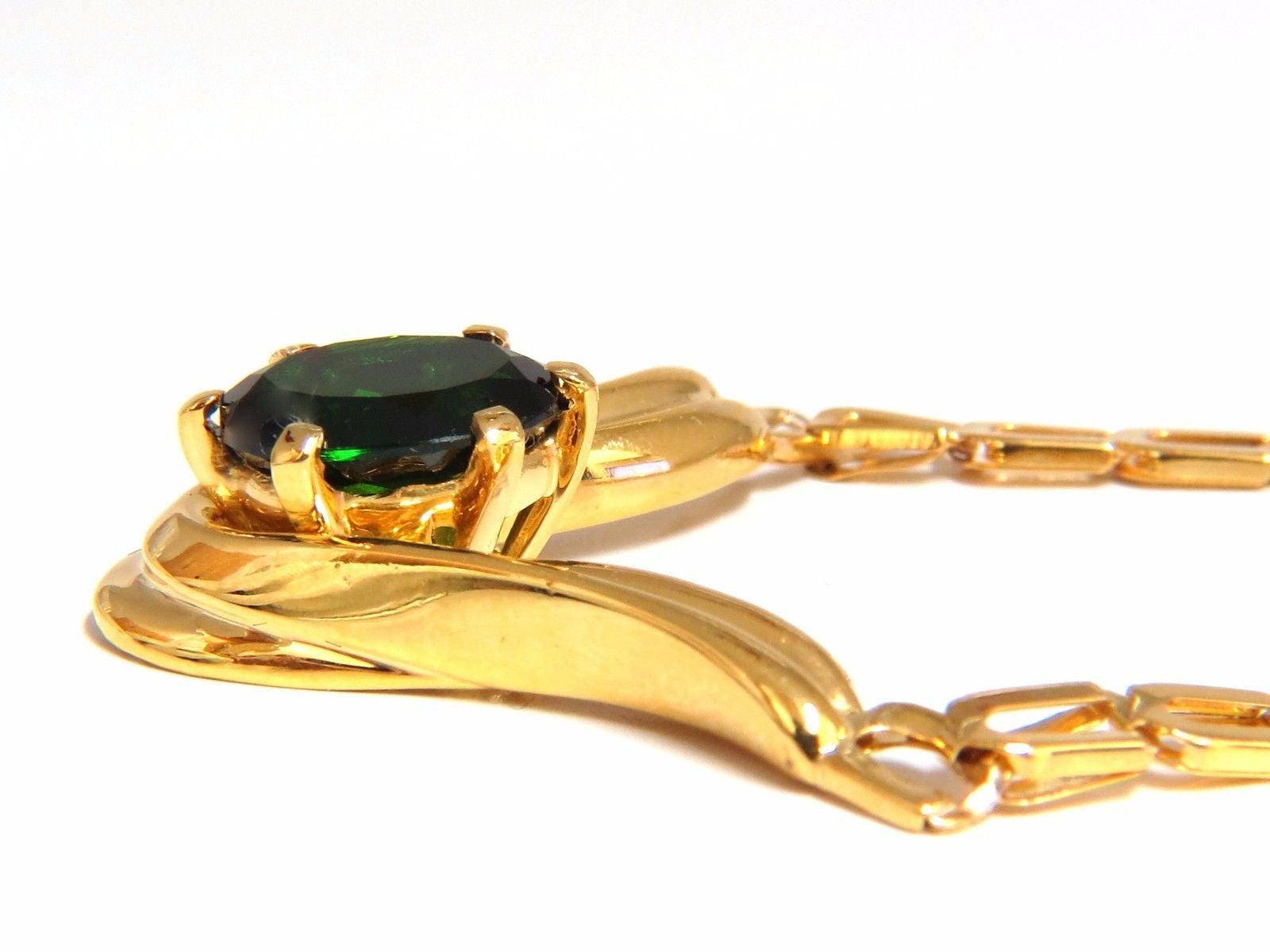 3.70 Carat Natural Lush Green Chrome Diopside Pendant Necklace in 14K Gold V-Shape Design - Perfect for Evening Gowns, Formal Events & Special Occasions