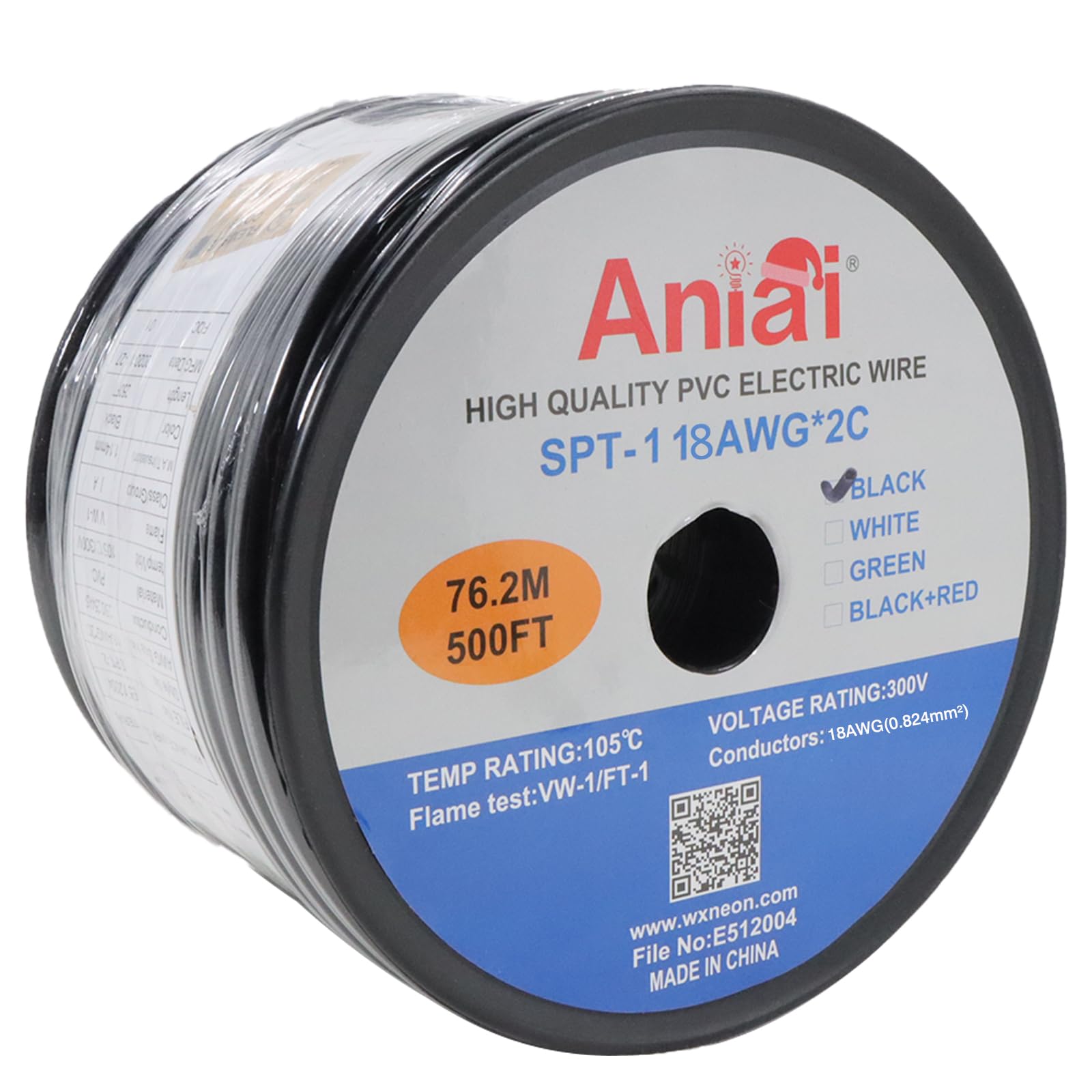 SPT-1 18/2 Low Voltage Landscape Lighting Copper Wire - 500ft Black 18 Gauge 2-Conductor UL Listed Electrical Cable for Outdoor Garden Path & Accent Lighting