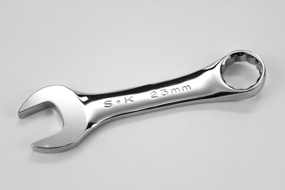 23mm 12-Point Metric Short Combination Chrome Wrench - Professional Automotive & DIY Tool for Tight Spaces