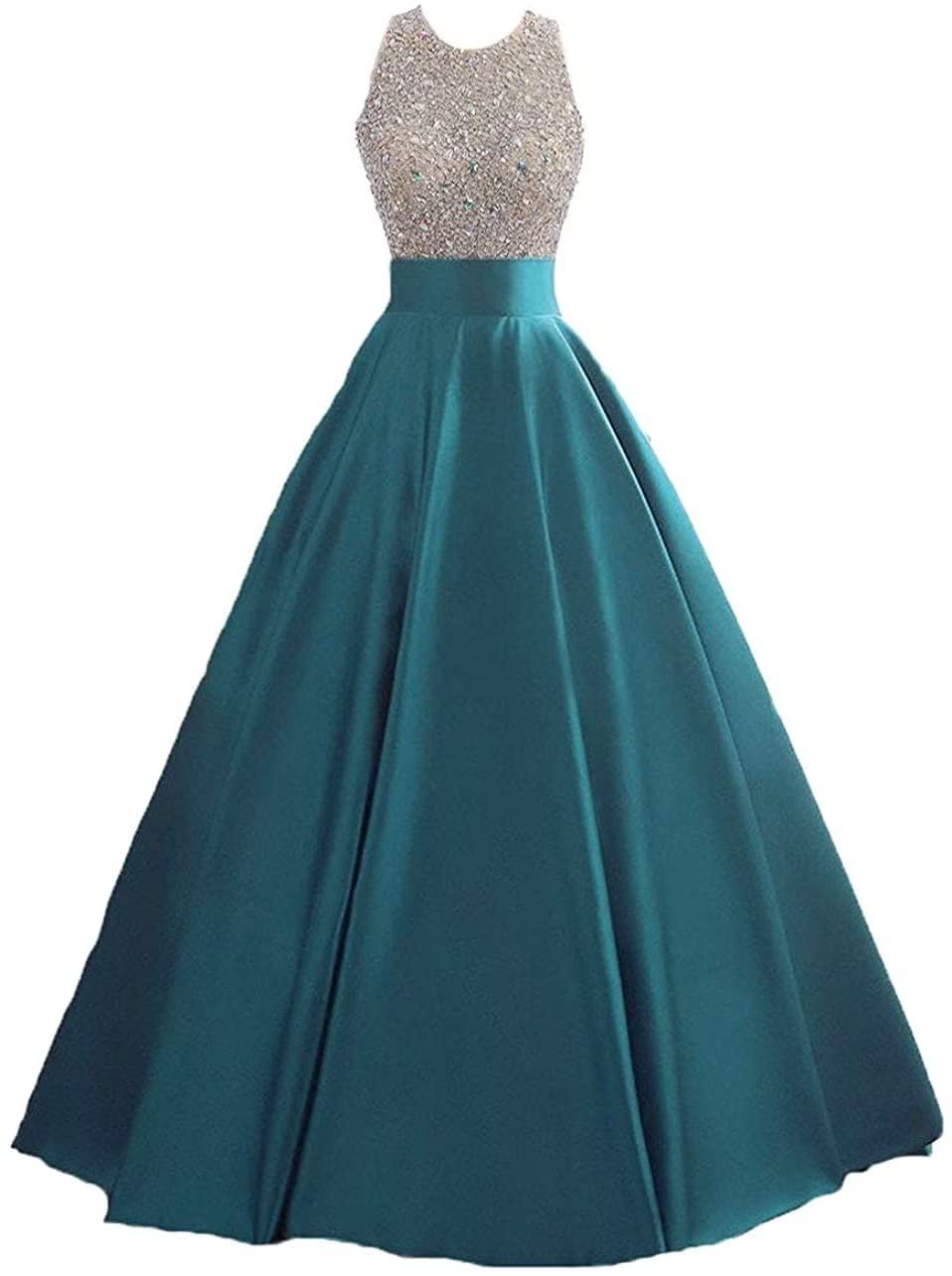 HEIMO Women's Sparkling Sequins Keyhole Back Evening Ball Gown Beaded Formal Prom Dress for Teens - Perfect for Homecoming, Quinceañera & Special Occasions