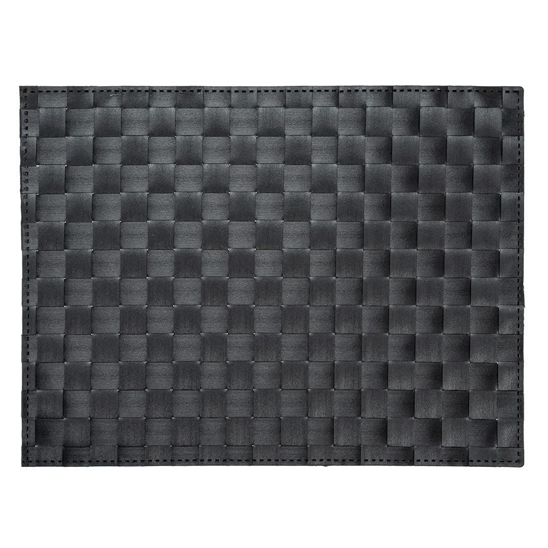 Restaurantware Macroweave 16 x 12 Inch Woven Placemats Set of 6 - Durable & Easy Clean Black Plastic Table Mats for Dining, Kitchen, Restaurant - Perfect for Everyday Use, Parties & Formal Events