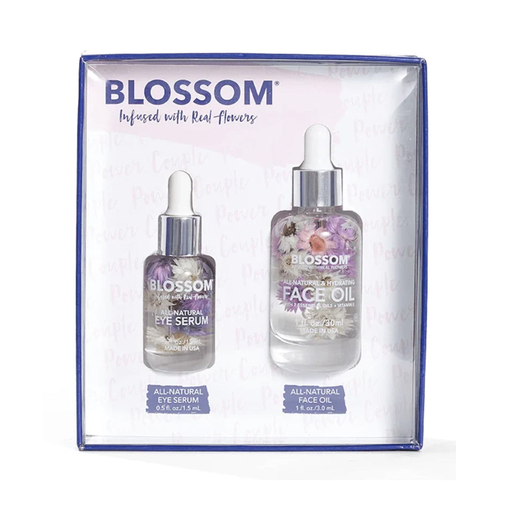 Blossom All Natural Eye Serum & Face Oil Set - Vegan, Organic Skincare for Dark Circles & Hydration | Perfect for Night Routine & Anti-Aging Care