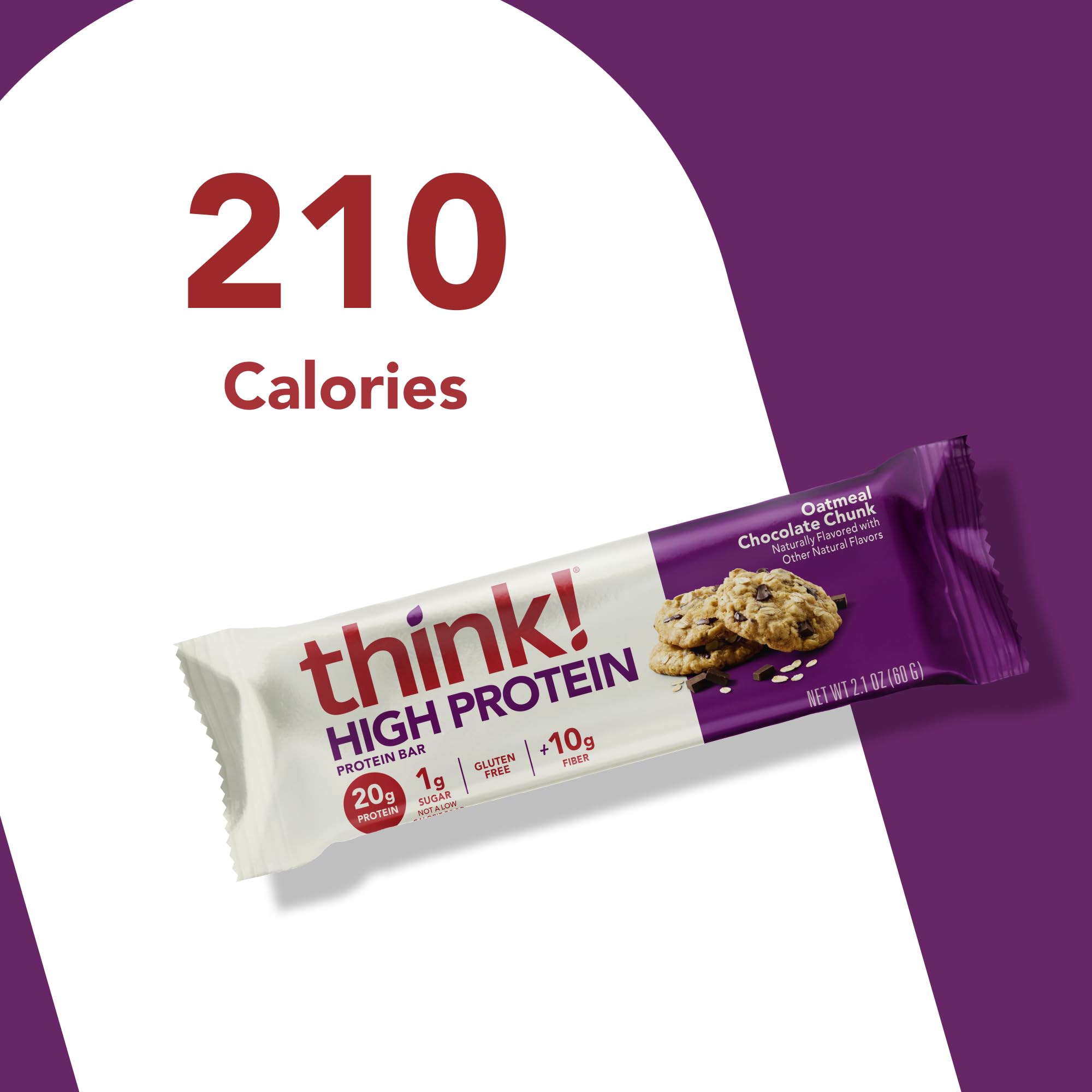 Think! Protein Bars - High Protein Snacks, Gluten Free, High Fiber, Oatmeal Chocolate Chunk (10 Count) | Perfect for Workout Recovery, Healthy On-the-Go Snacking & Weight Management