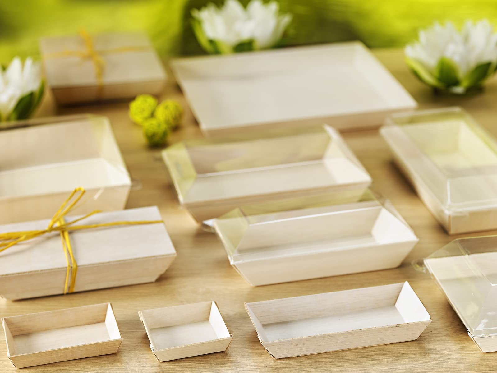 PacknWood Square Samurai Wooden Tray - Eco-Friendly Biodegradable Serving Dish for Charcuterie | Decorative Wooden Tray for Living Room, Bedroom, Kitchen & Entryway | Perfect for Parties, Cheese Boards & Home Decor (2oz - 200pcs)
