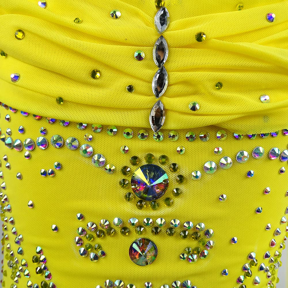 LIUHUO Women's Figure Skating Dress - Classic Crystal Yellow Solid Color Ice Skating Costume for Girls | Perfect for Competitions, Performances & Ice Shows