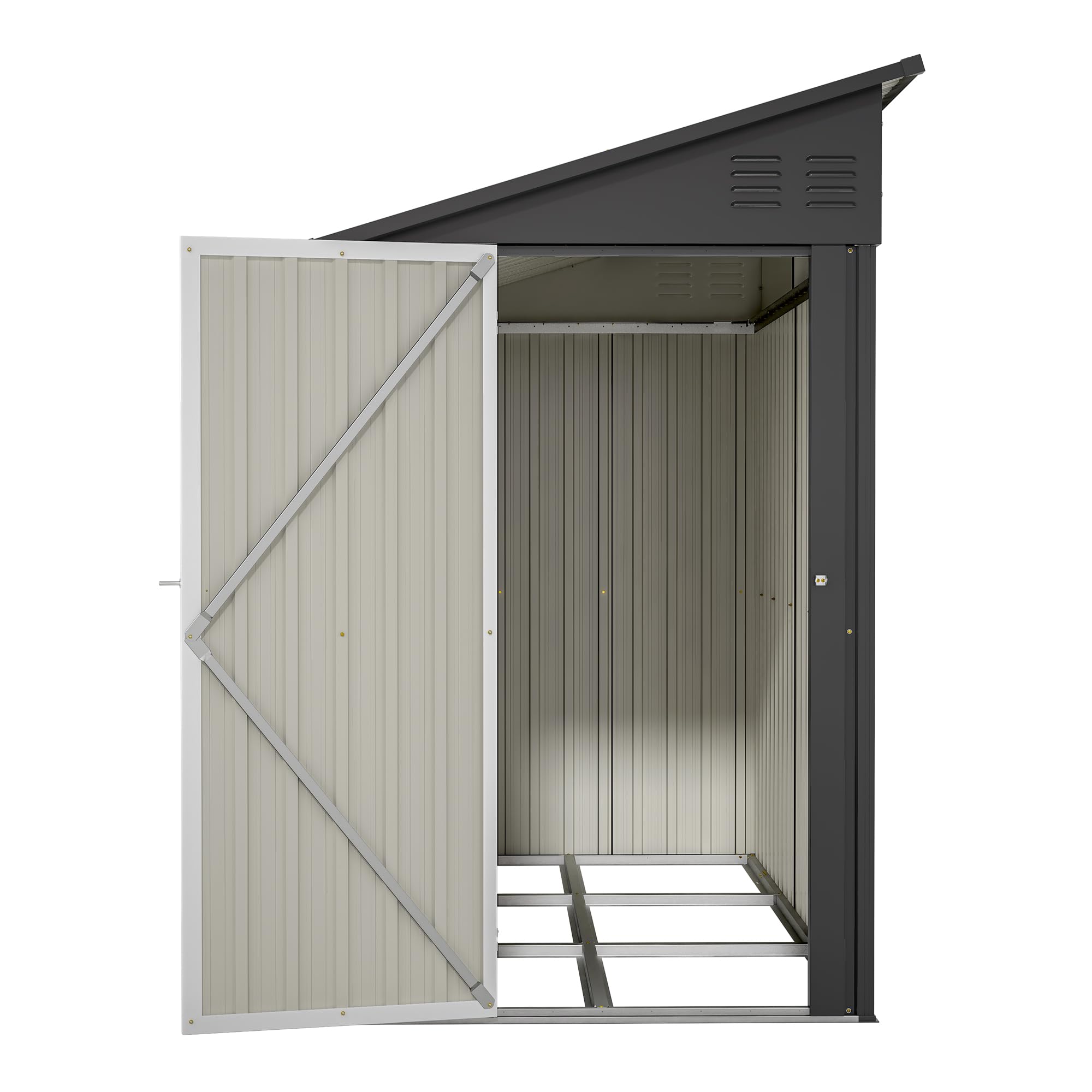 4' x 8' Black Metal Lean-to Storage Shed | Outdoor Garden Shed for Backyard, Patio & Yard Organization | Weather-Resistant Tool & Equipment Storage Solution for Gardening, Lawn Care & Outdoor Gear