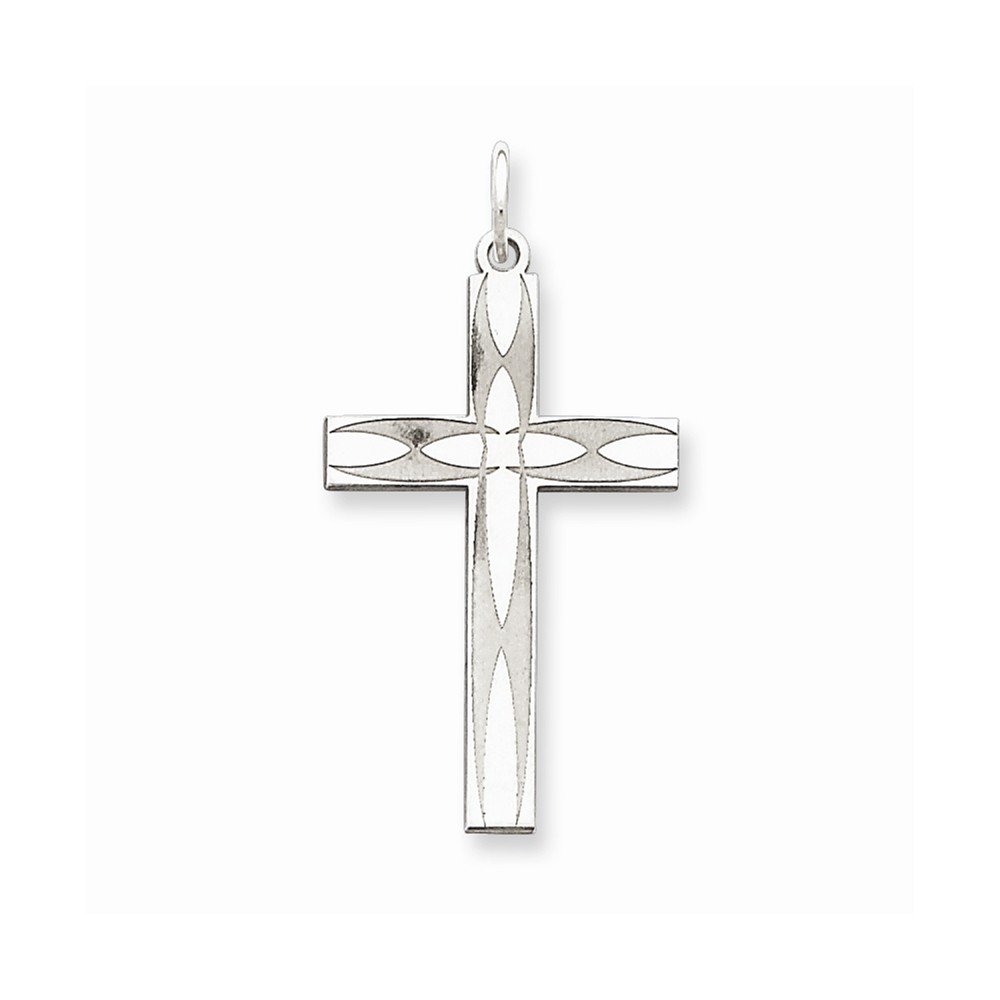 Sterling Silver Rhodium-Plated Laser Engraved Cross Pendant Necklace for Women - Elegant Religious Jewelry Gift for Baptism, Confirmation & Everyday Wear