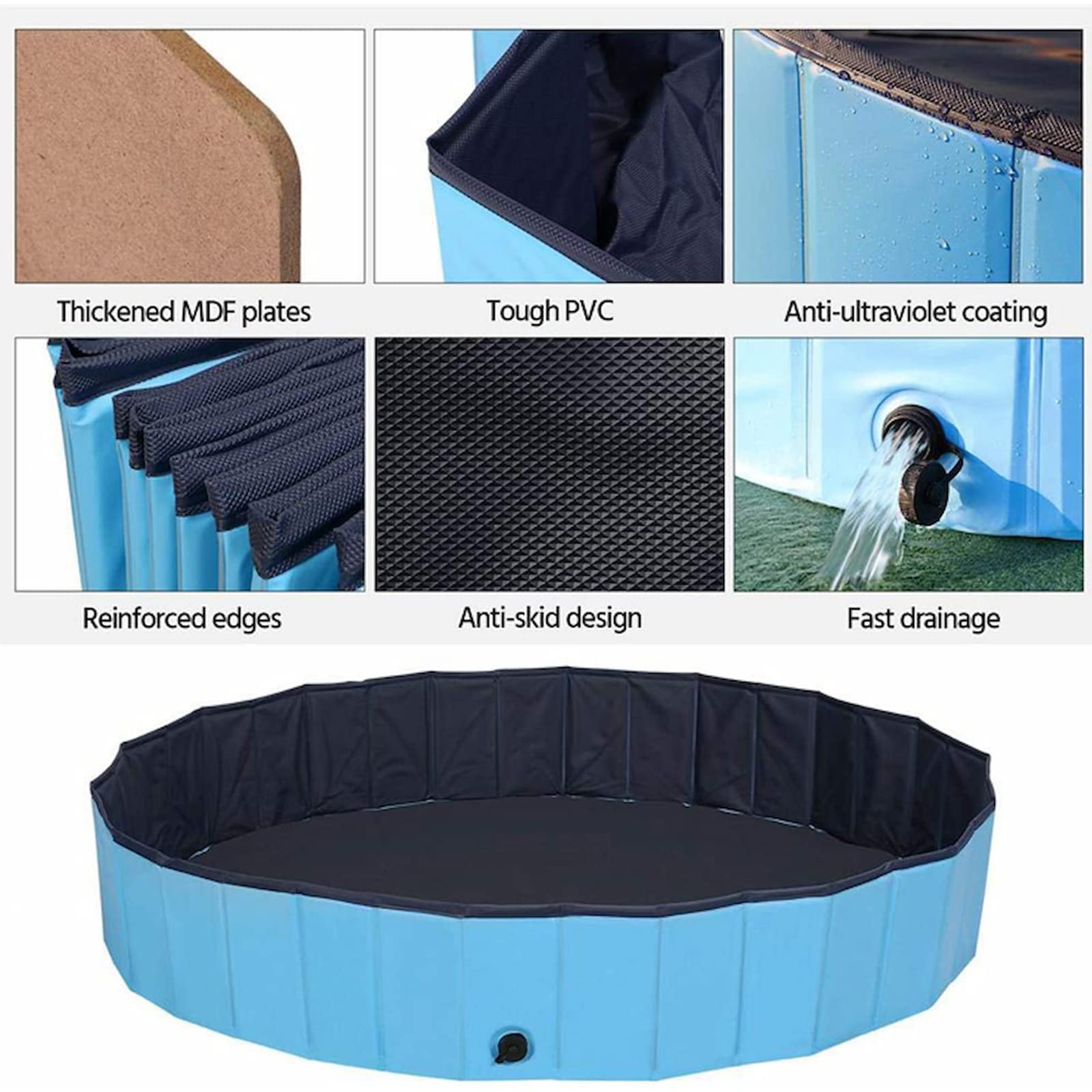 Foldable Dog Swimming Pool - PVC Non-Slip Pet & Kids Paddling Pool | Portable Collapsible Dog Bathtub for Indoor/Outdoor Use | Puppy Bathing Tub & Kiddie Pool for Dogs, Cats, Pets | Great for Backyard, Beach, and Summer Water Play