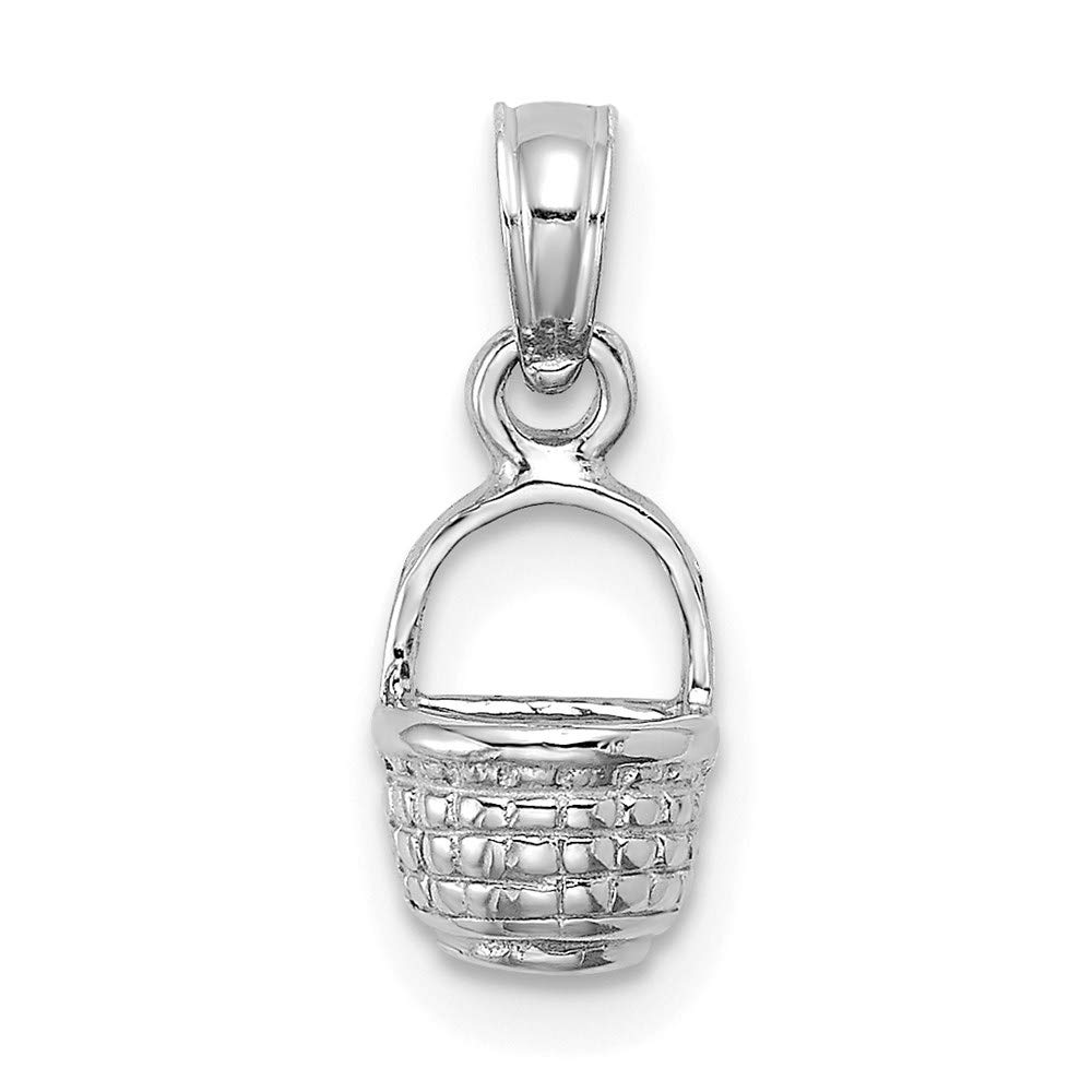 14K White Gold 2-D Flat Back Mini Basket Charm Pendant for Jewelry Making, DIY Crafts, Necklaces & Bracelets - Perfect for Gifts and Special Occasions