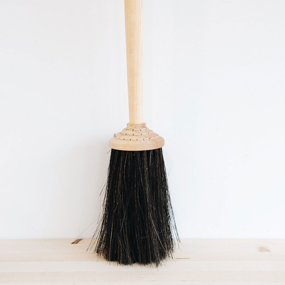 Premium Wooden Porch Broom - Short Handle Outdoor Broom for Patio, Deck & Entryway Cleaning - Durable Natural Bristles for Sweeping Leaves & Debris