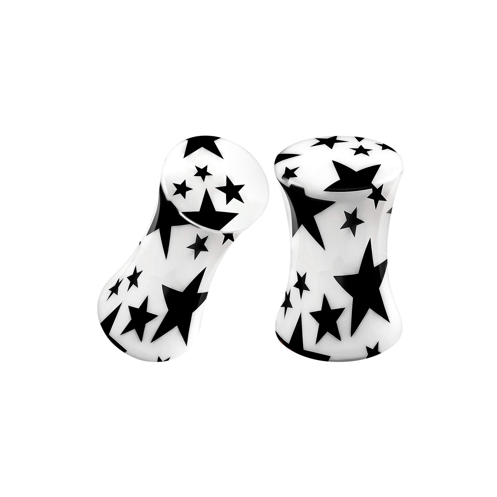 Acrylic Black Star Logo Double Flared Saddle Piercing Jewelry - Stretcher Earrings & Flesh Plugs for Ear Lobe - Perfect for Body Modification & Alternative Fashion